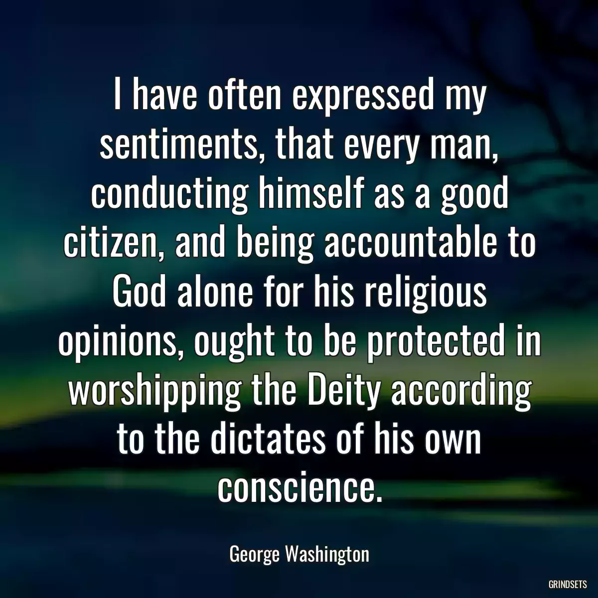 I have often expressed my sentiments, that every man, conducting himself as a good citizen, and being accountable to God alone for his religious opinions, ought to be protected in worshipping the Deity according to the dictates of his own conscience.