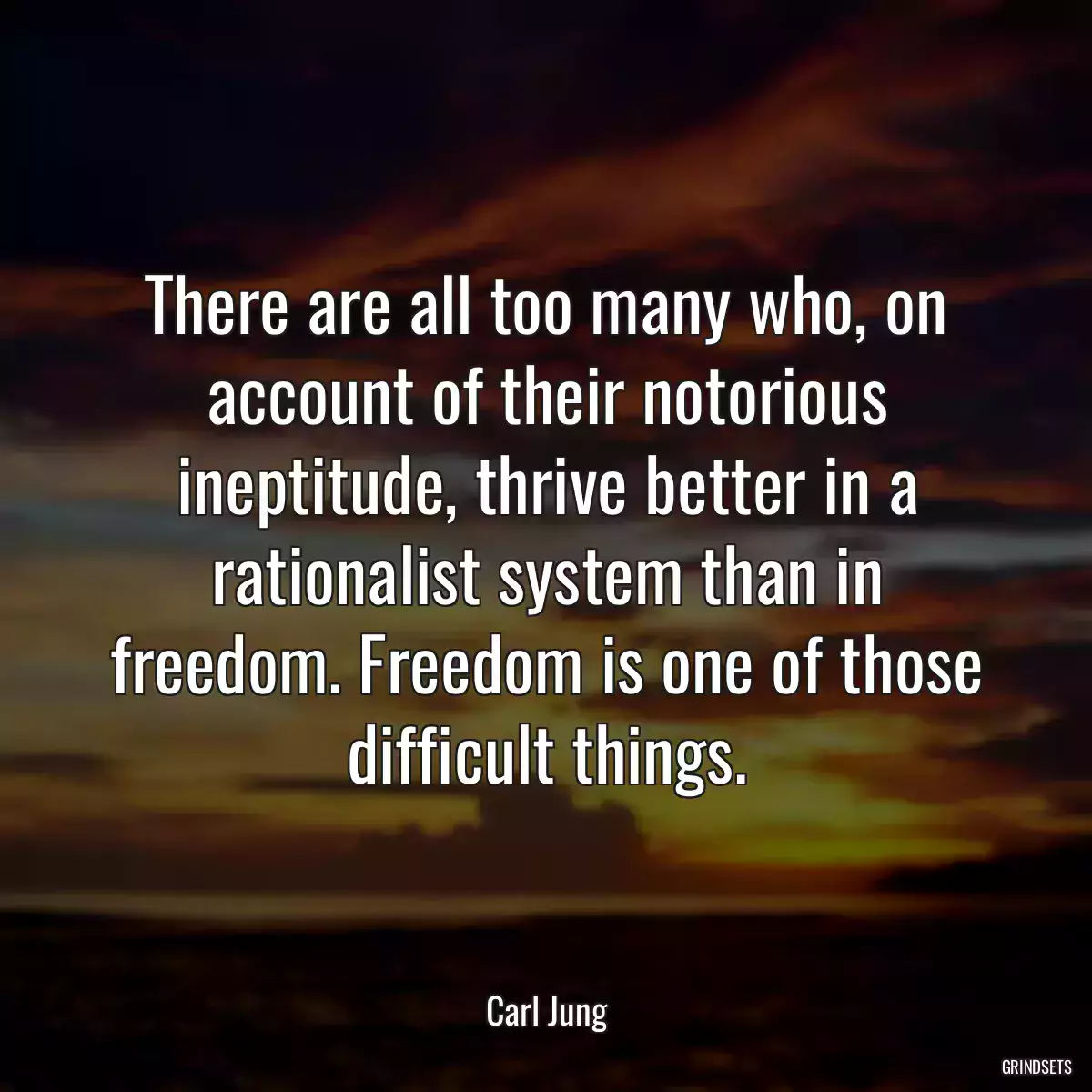 There are all too many who, on account of their notorious ineptitude, thrive better in a rationalist system than in freedom. Freedom is one of those difficult things.