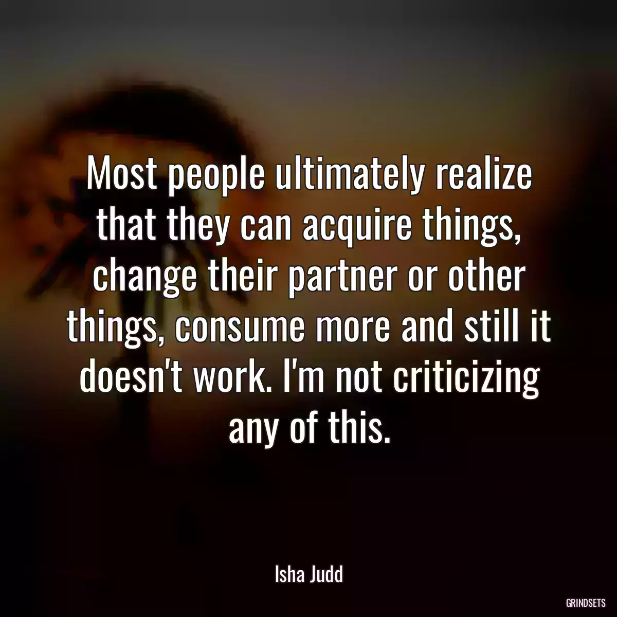 Most people ultimately realize that they can acquire things, change their partner or other things, consume more and still it doesn\'t work. I\'m not criticizing any of this.