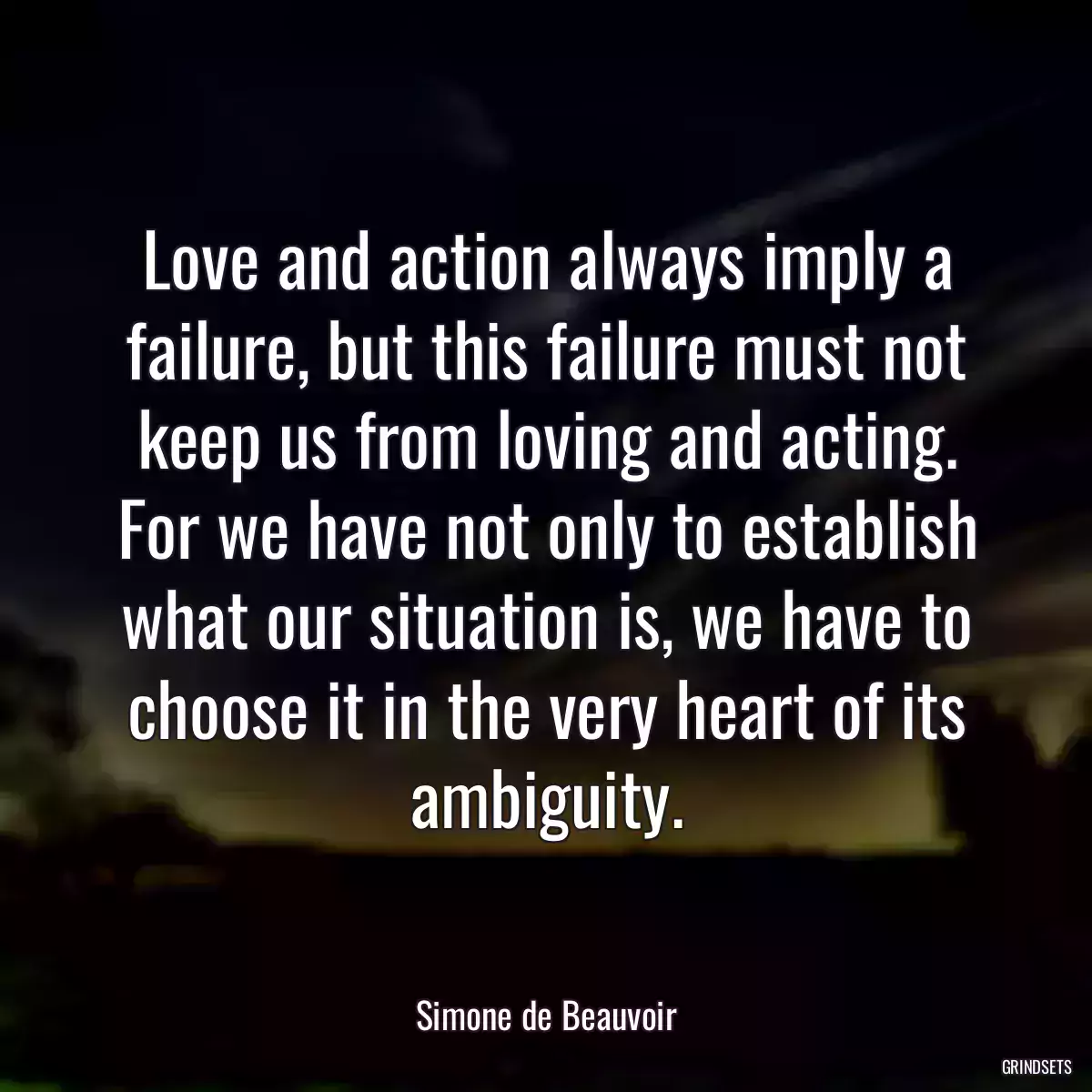 Love and action always imply a failure, but this failure must not keep us from loving and acting. For we have not only to establish what our situation is, we have to choose it in the very heart of its ambiguity.