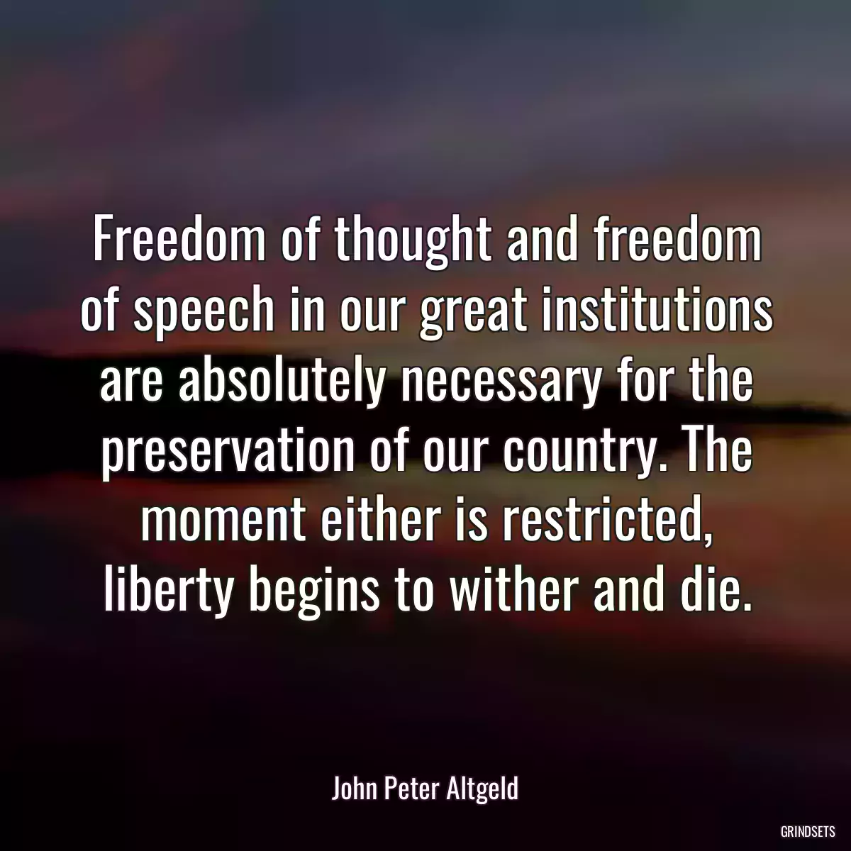 Freedom of thought and freedom of speech in our great institutions are absolutely necessary for the preservation of our country. The moment either is restricted, liberty begins to wither and die.