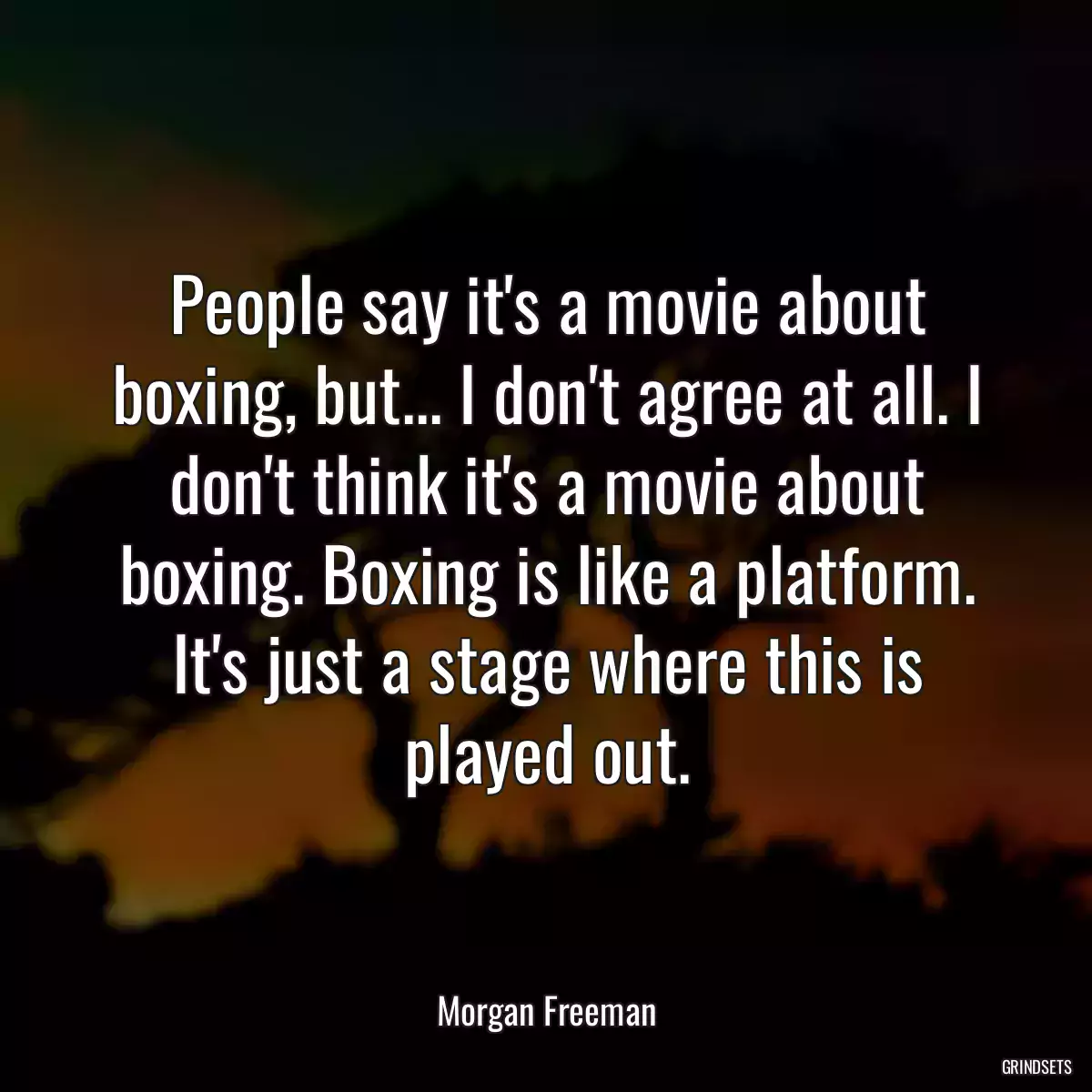 People say it\'s a movie about boxing, but... I don\'t agree at all. I don\'t think it\'s a movie about boxing. Boxing is like a platform. It\'s just a stage where this is played out.