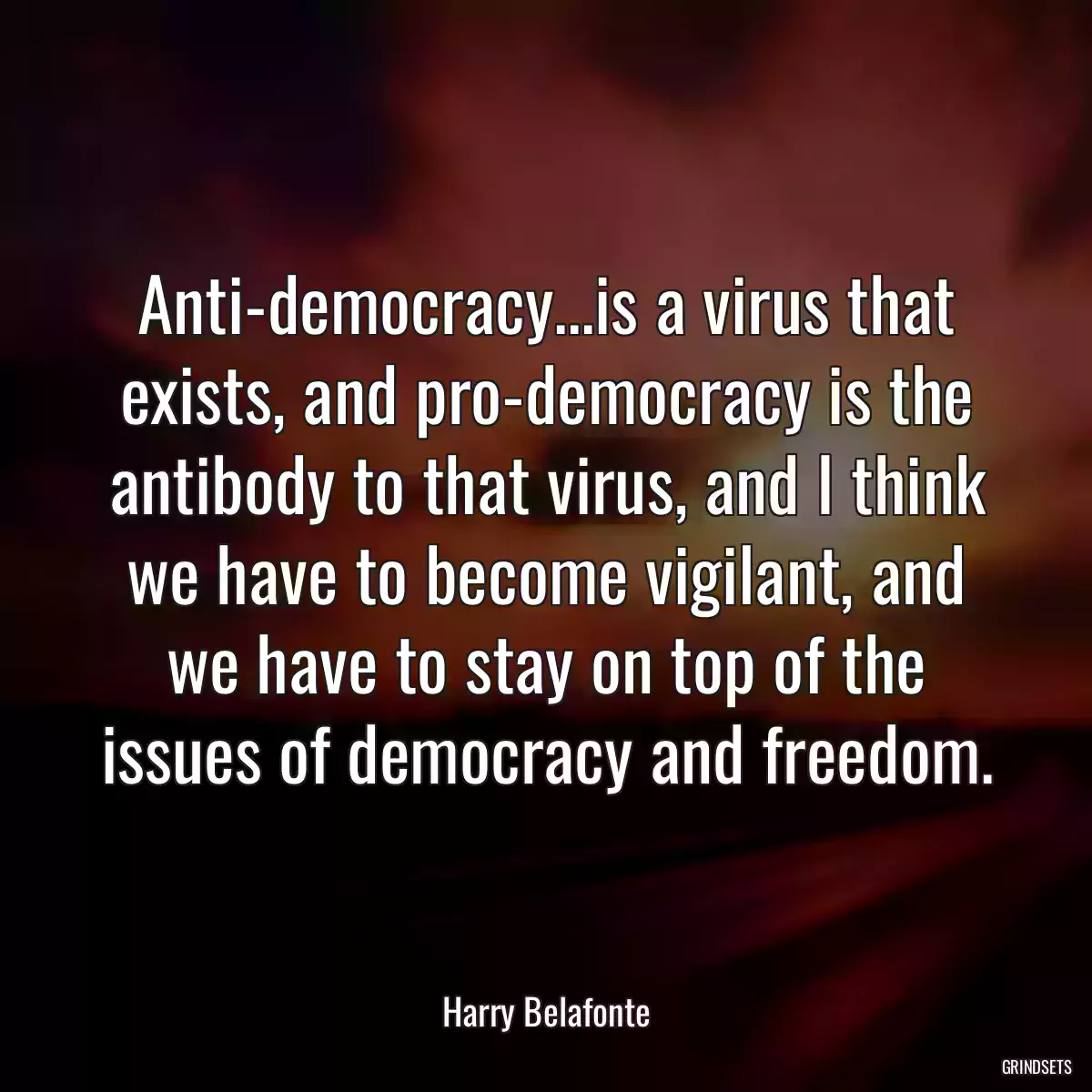 Anti-democracy...is a virus that exists, and pro-democracy is the antibody to that virus, and I think we have to become vigilant, and we have to stay on top of the issues of democracy and freedom.