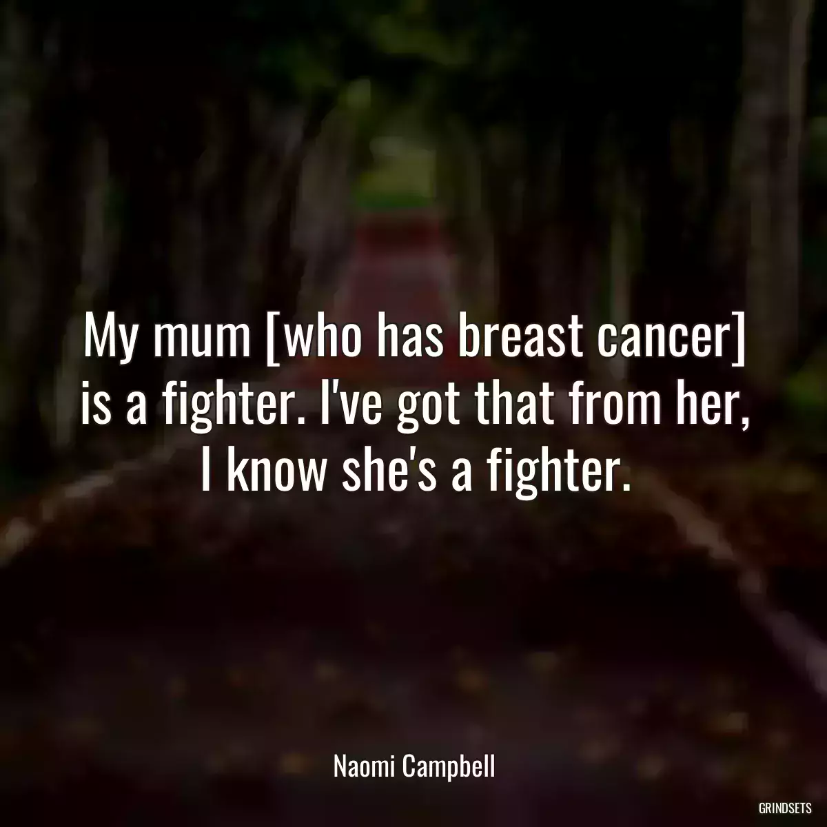 My mum [who has breast cancer] is a fighter. I\'ve got that from her, I know she\'s a fighter.