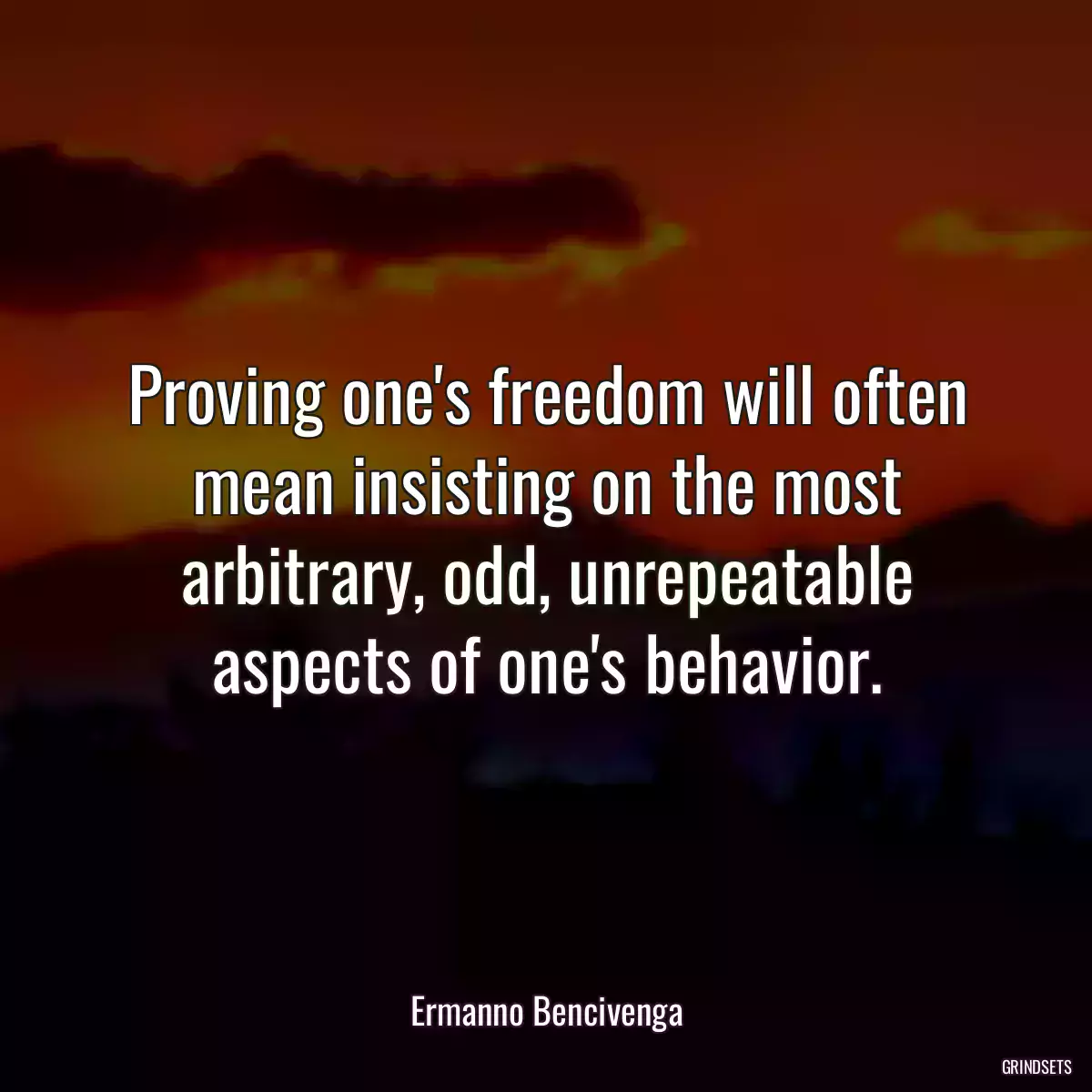 Proving one\'s freedom will often mean insisting on the most arbitrary, odd, unrepeatable aspects of one\'s behavior.