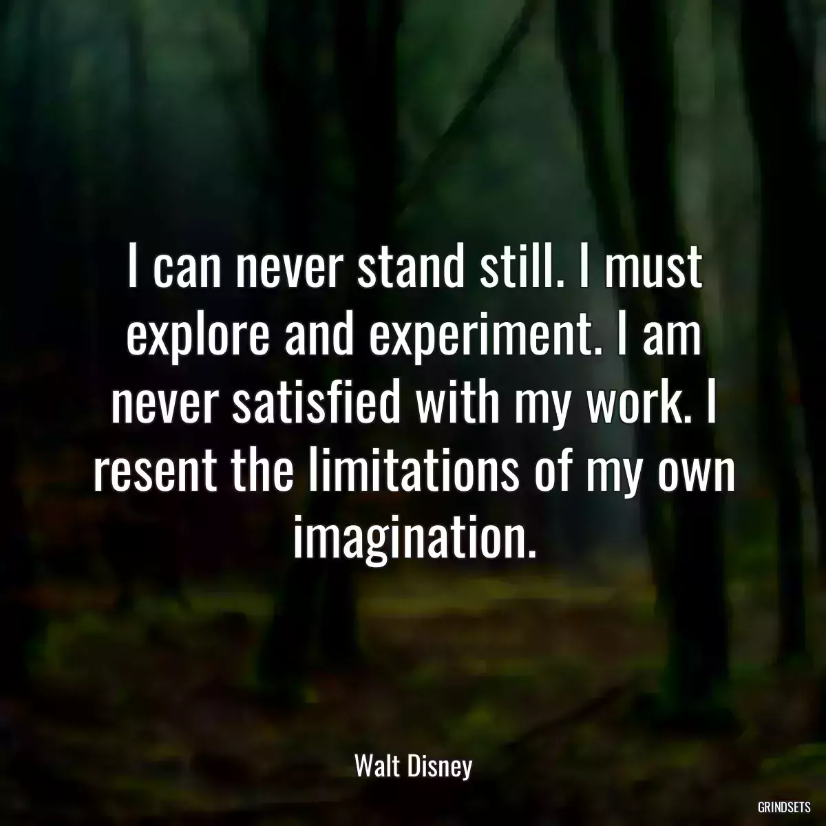 I can never stand still. I must explore and experiment. I am never satisfied with my work. I resent the limitations of my own imagination.