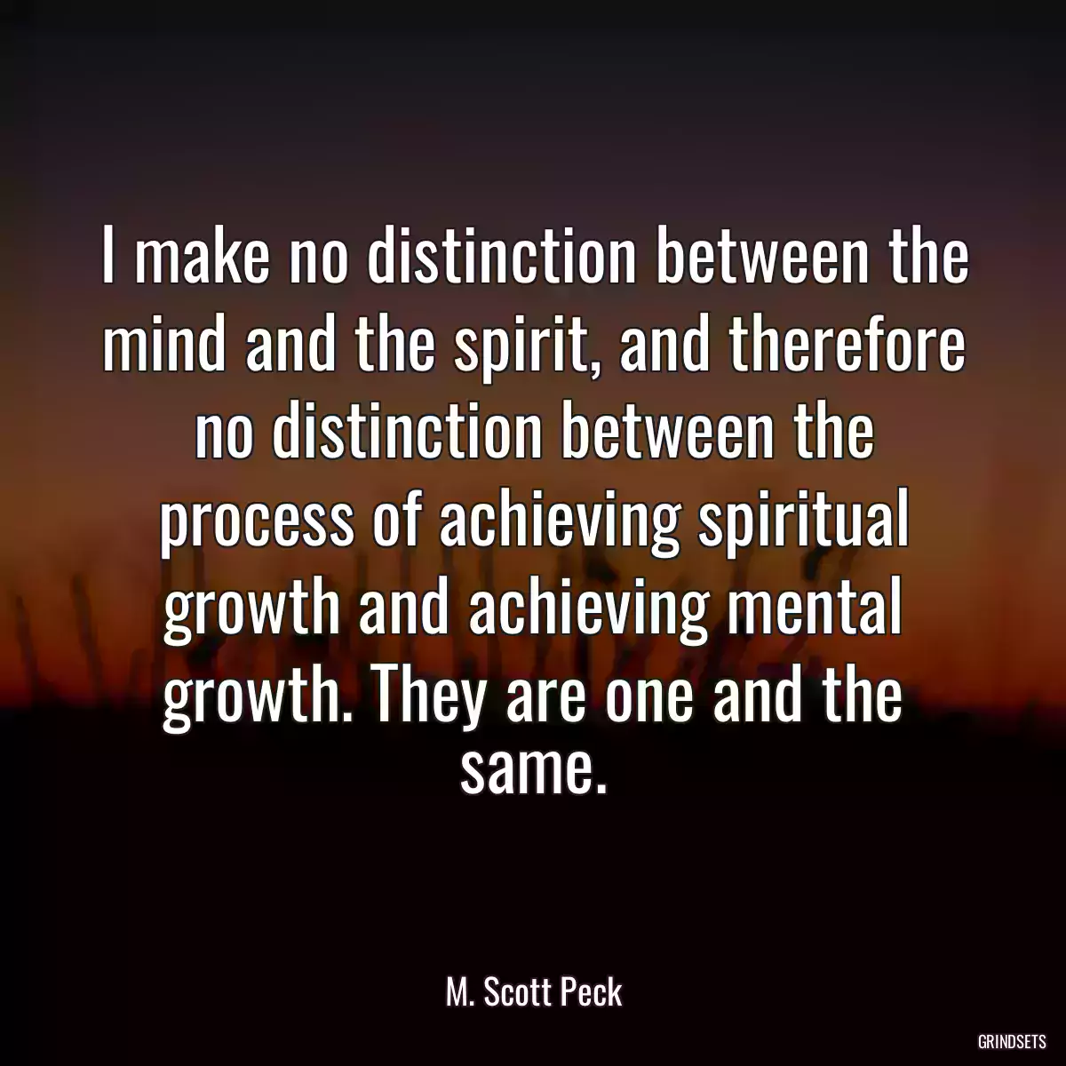 I make no distinction between the mind and the spirit, and therefore no distinction between the process of achieving spiritual growth and achieving mental growth. They are one and the same.