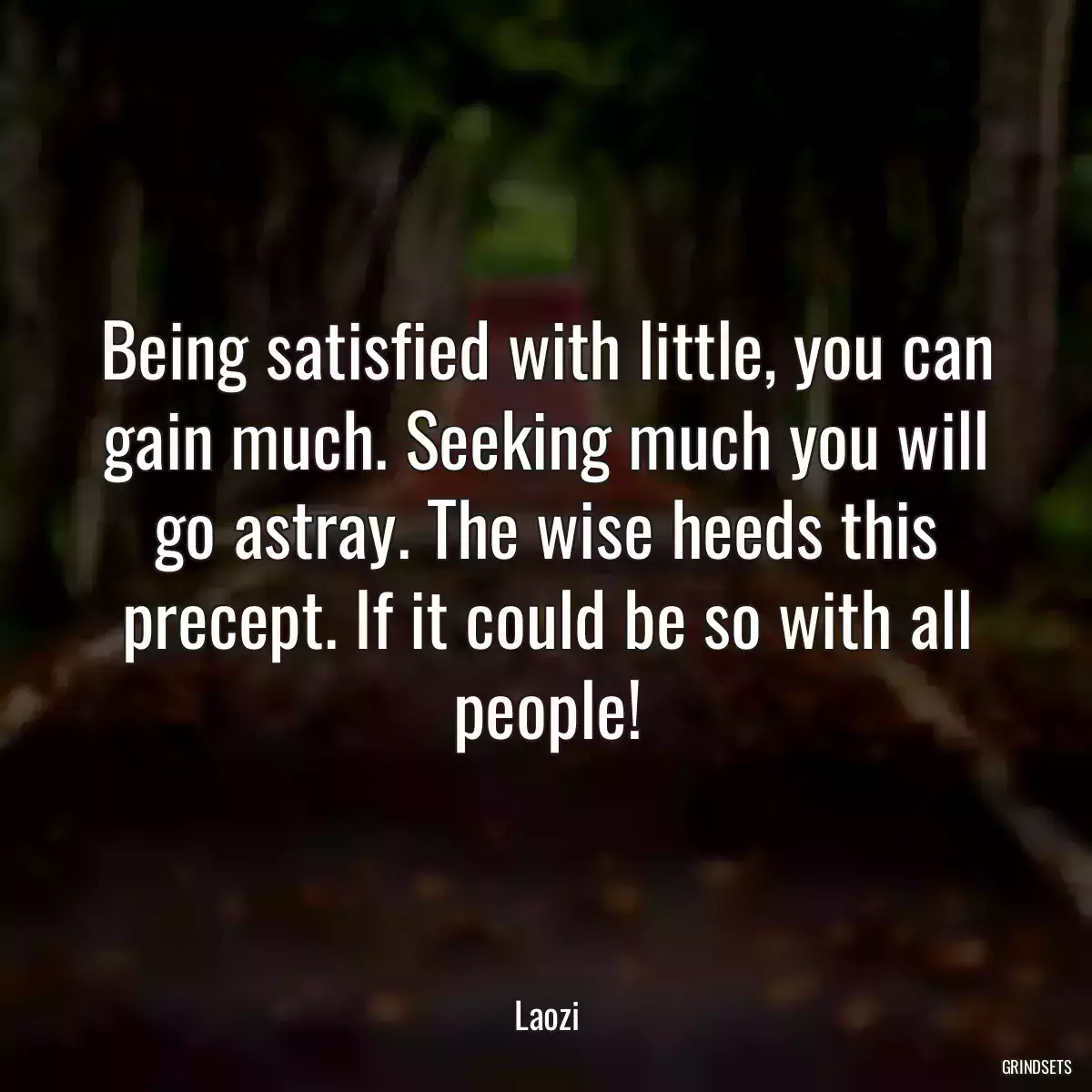 Being satisfied with little, you can gain much. Seeking much you will go astray. The wise heeds this precept. If it could be so with all people!