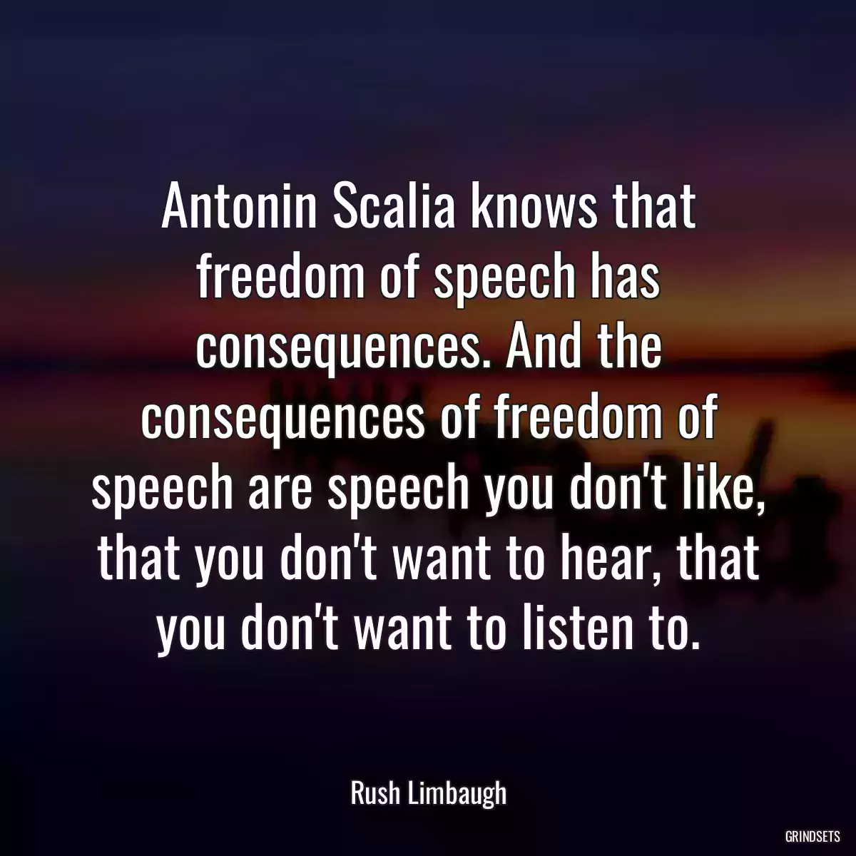 Antonin Scalia knows that freedom of speech has consequences. And the consequences of freedom of speech are speech you don\'t like, that you don\'t want to hear, that you don\'t want to listen to.