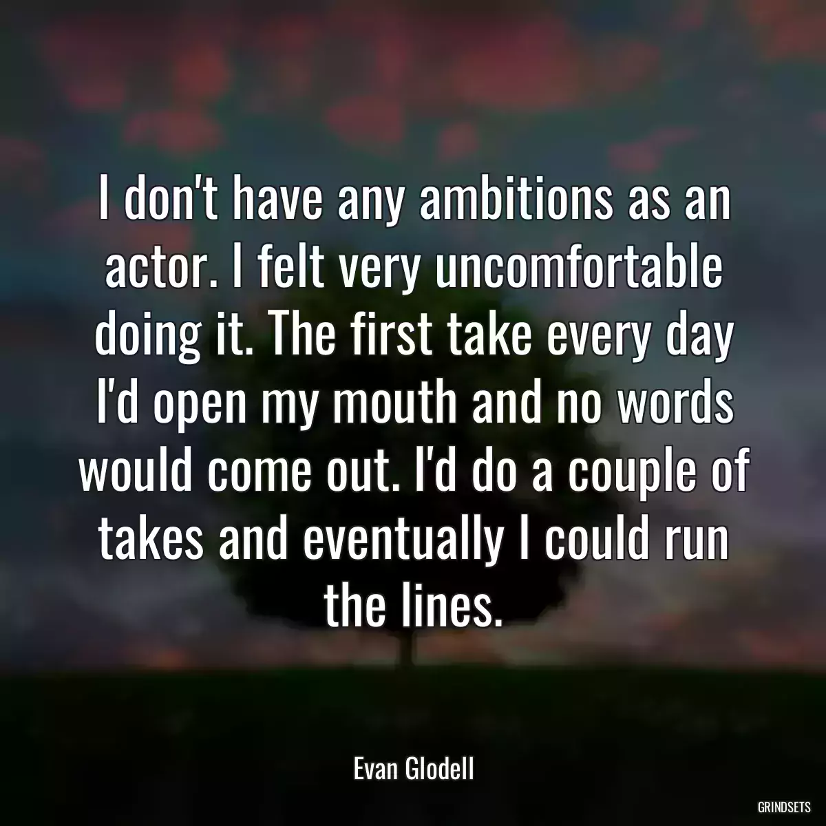 I don\'t have any ambitions as an actor. I felt very uncomfortable doing it. The first take every day I\'d open my mouth and no words would come out. I\'d do a couple of takes and eventually I could run the lines.