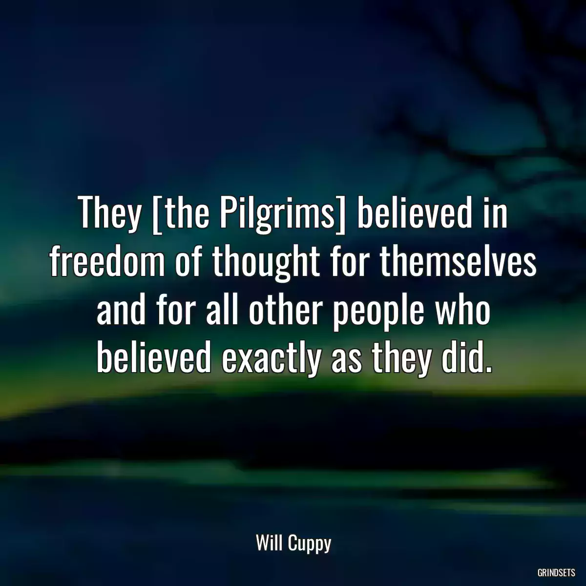 They [the Pilgrims] believed in freedom of thought for themselves and for all other people who believed exactly as they did.