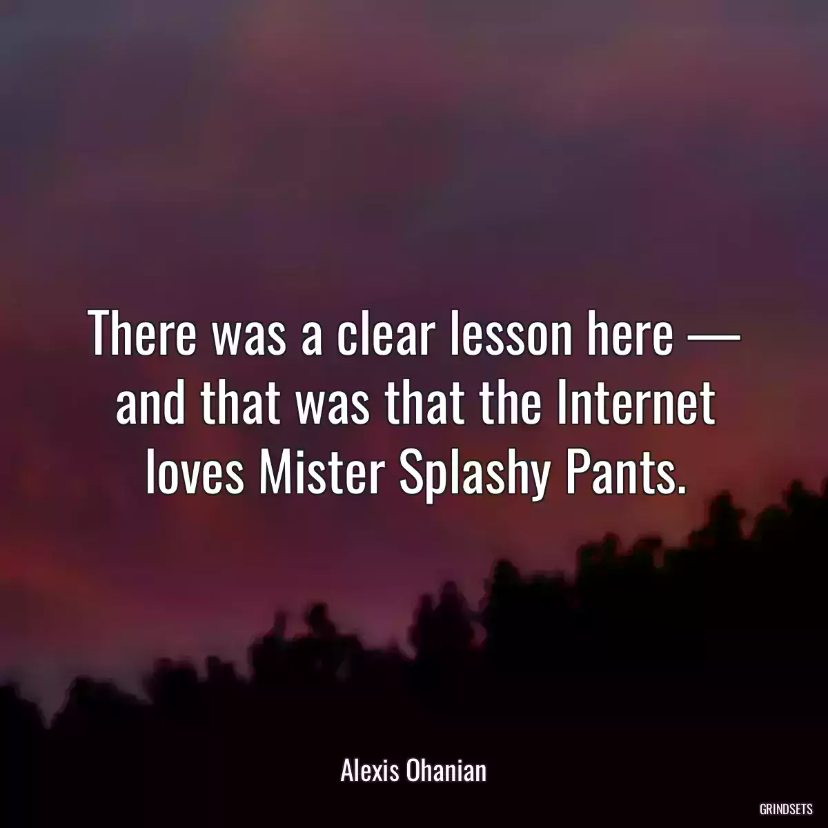 There was a clear lesson here — and that was that the Internet loves Mister Splashy Pants.