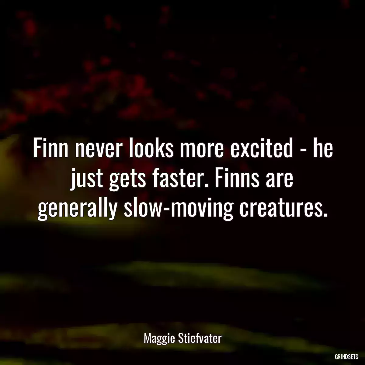 Finn never looks more excited - he just gets faster. Finns are generally slow-moving creatures.