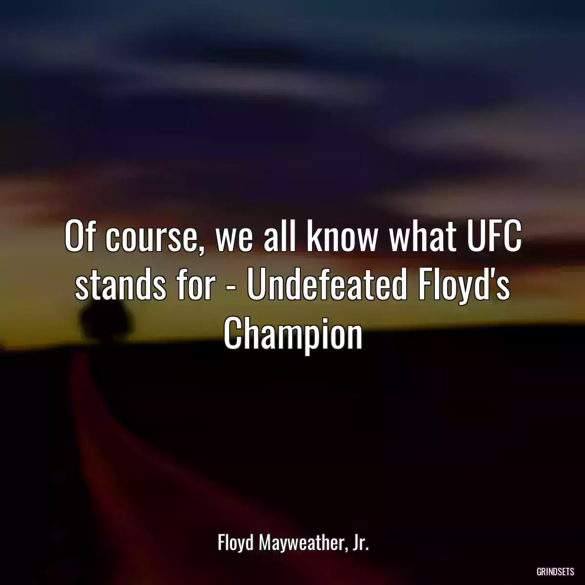 Of course, we all know what UFC stands for - Undefeated Floyd\'s Champion