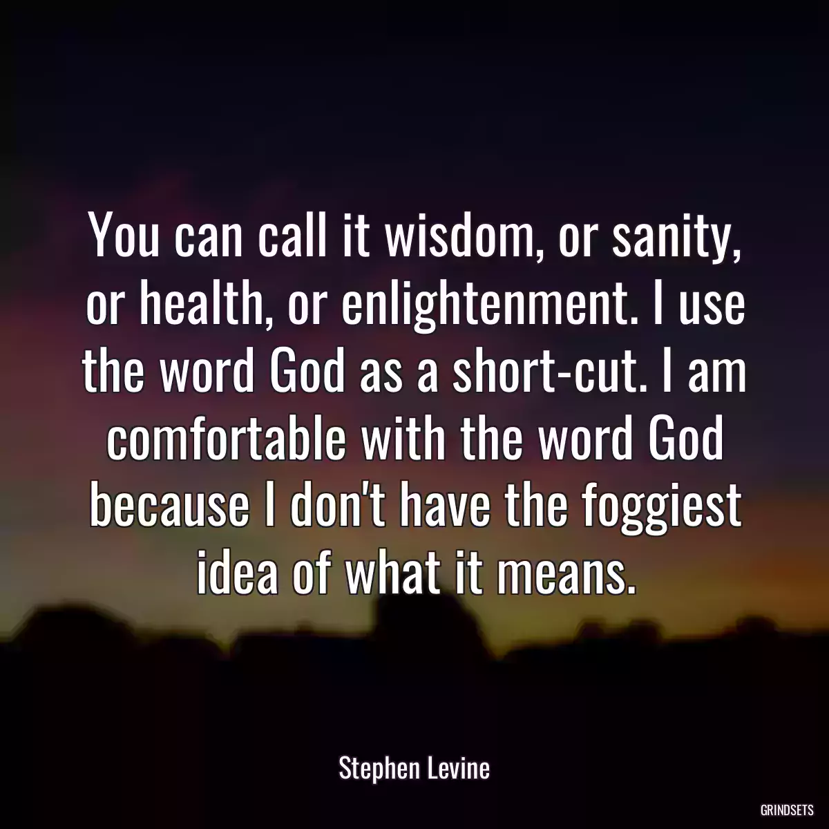 You can call it wisdom, or sanity, or health, or enlightenment. I use the word God as a short-cut. I am comfortable with the word God because I don\'t have the foggiest idea of what it means.