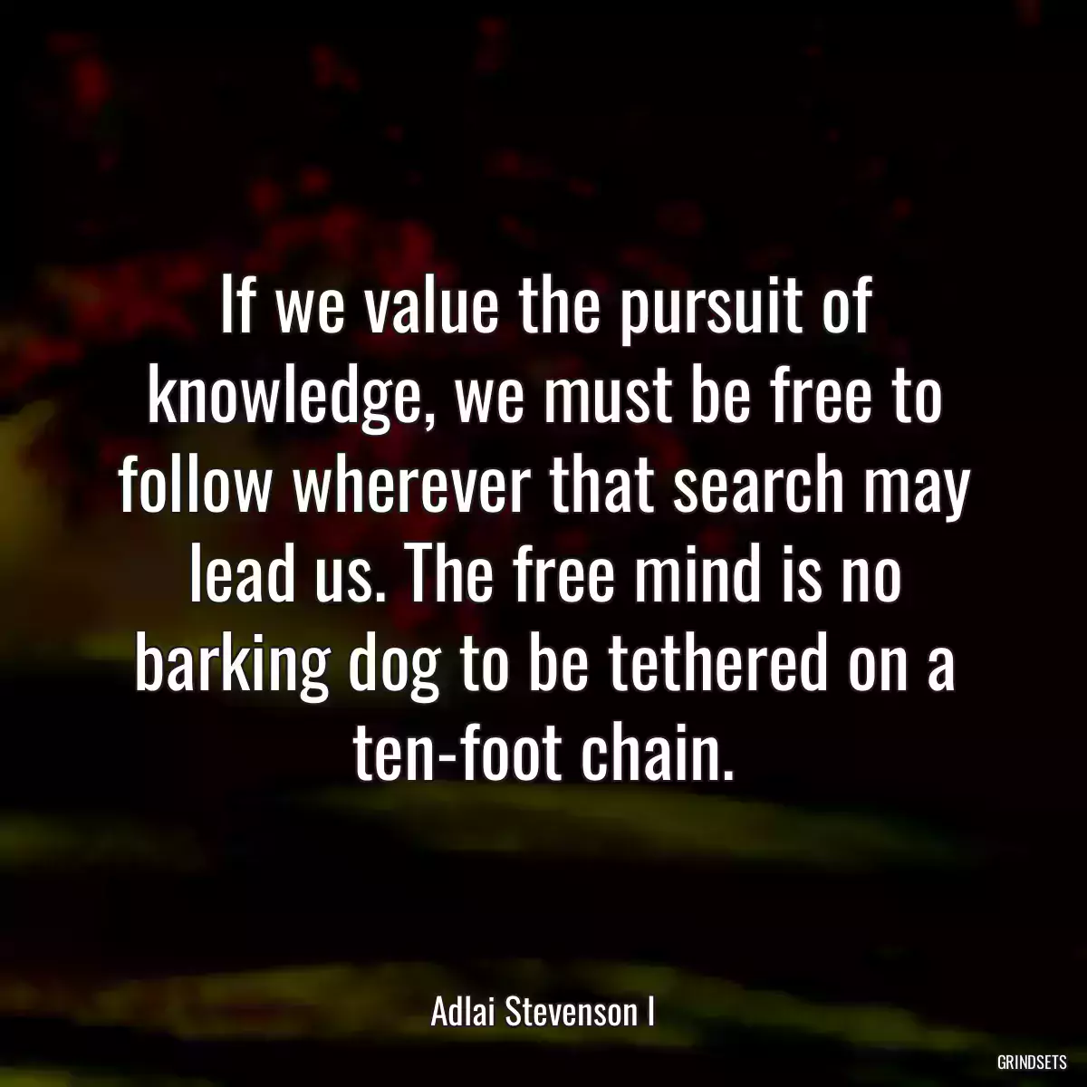 If we value the pursuit of knowledge, we must be free to follow wherever that search may lead us. The free mind is no barking dog to be tethered on a ten-foot chain.