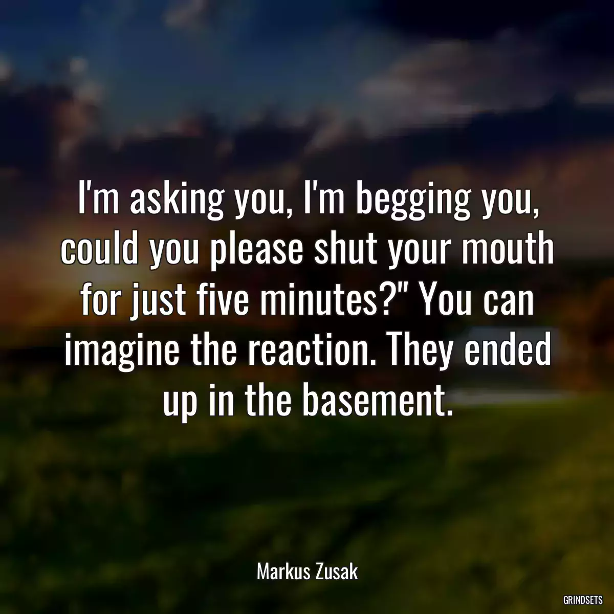 I\'m asking you, I\'m begging you, could you please shut your mouth for just five minutes?\