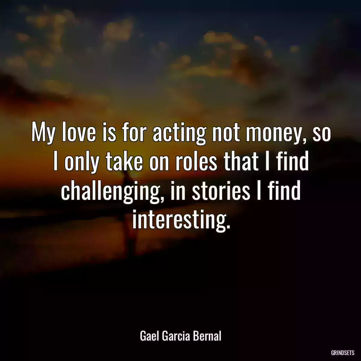 My love is for acting not money, so I only take on roles that I find challenging, in stories I find interesting.