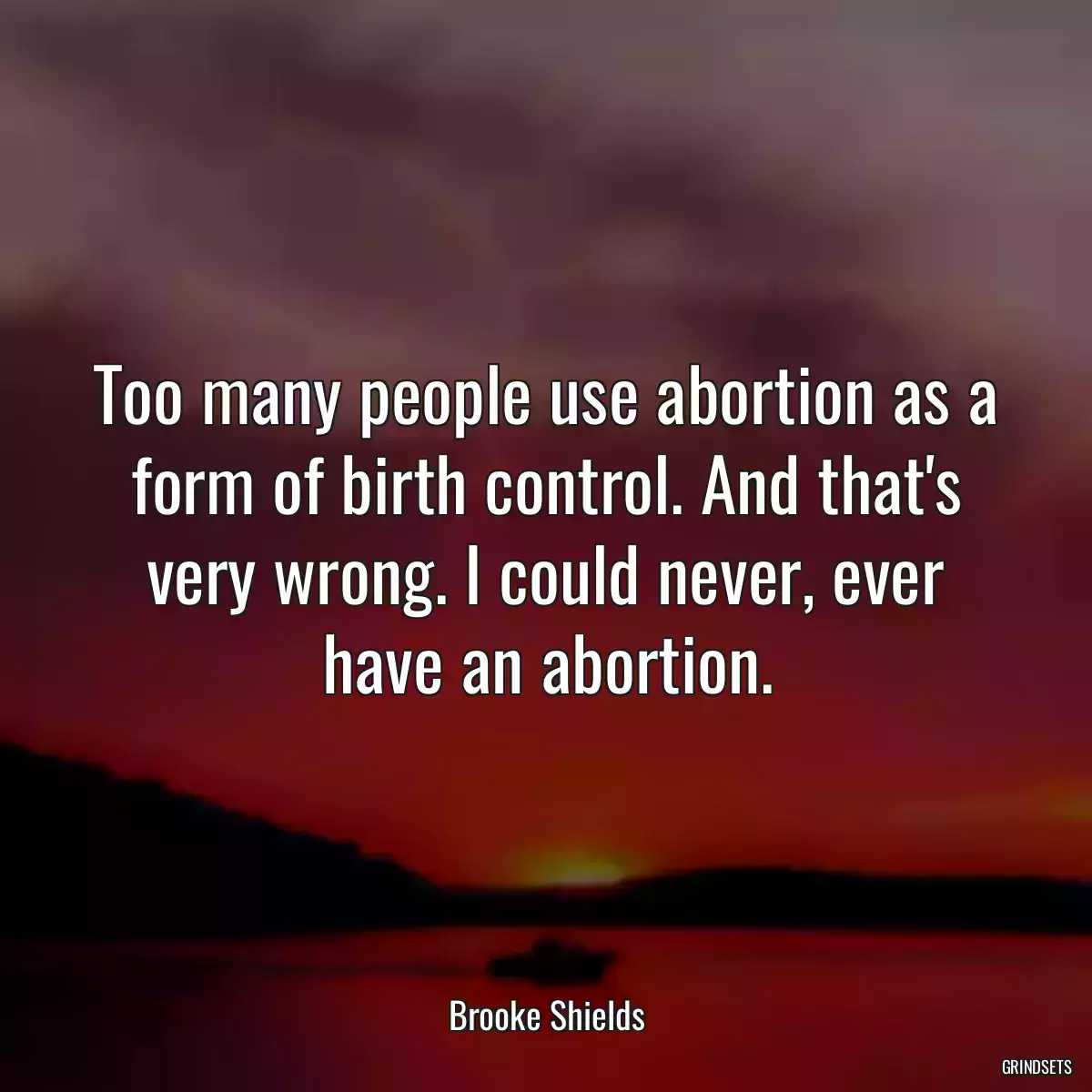 Too many people use abortion as a form of birth control. And that\'s very wrong. I could never, ever have an abortion.