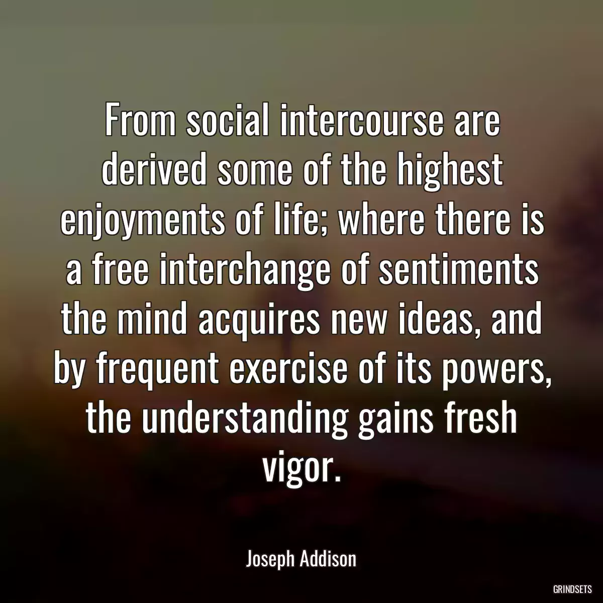 From social intercourse are derived some of the highest enjoyments of life; where there is a free interchange of sentiments the mind acquires new ideas, and by frequent exercise of its powers, the understanding gains fresh vigor.