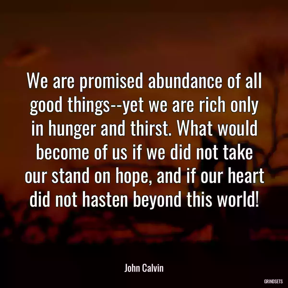 We are promised abundance of all good things--yet we are rich only in hunger and thirst. What would become of us if we did not take our stand on hope, and if our heart did not hasten beyond this world!