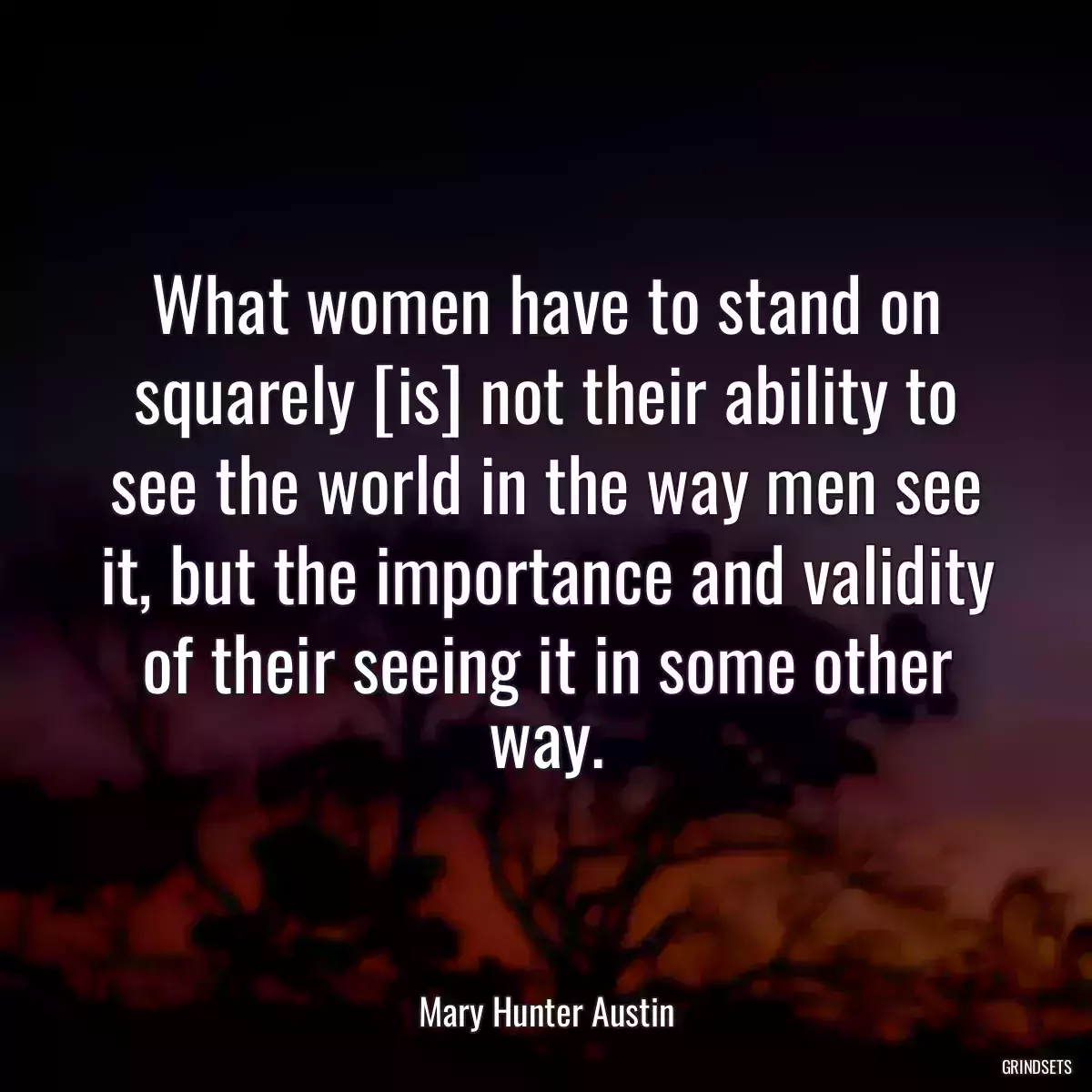 What women have to stand on squarely [is] not their ability to see the world in the way men see it, but the importance and validity of their seeing it in some other way.