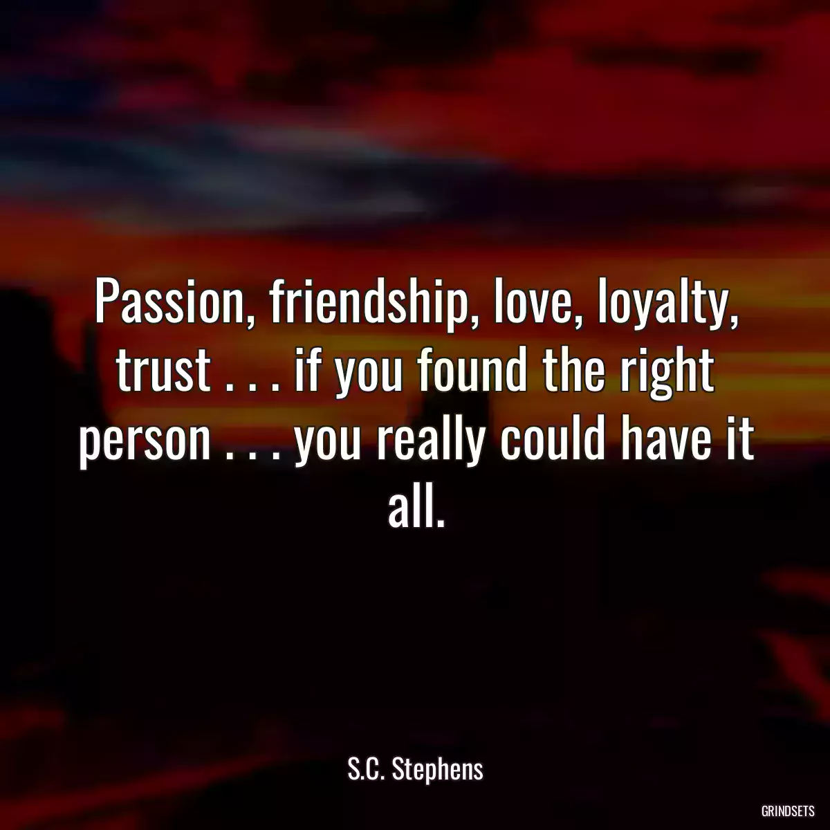 Passion, friendship, love, loyalty, trust . . . if you found the right person . . . you really could have it all.