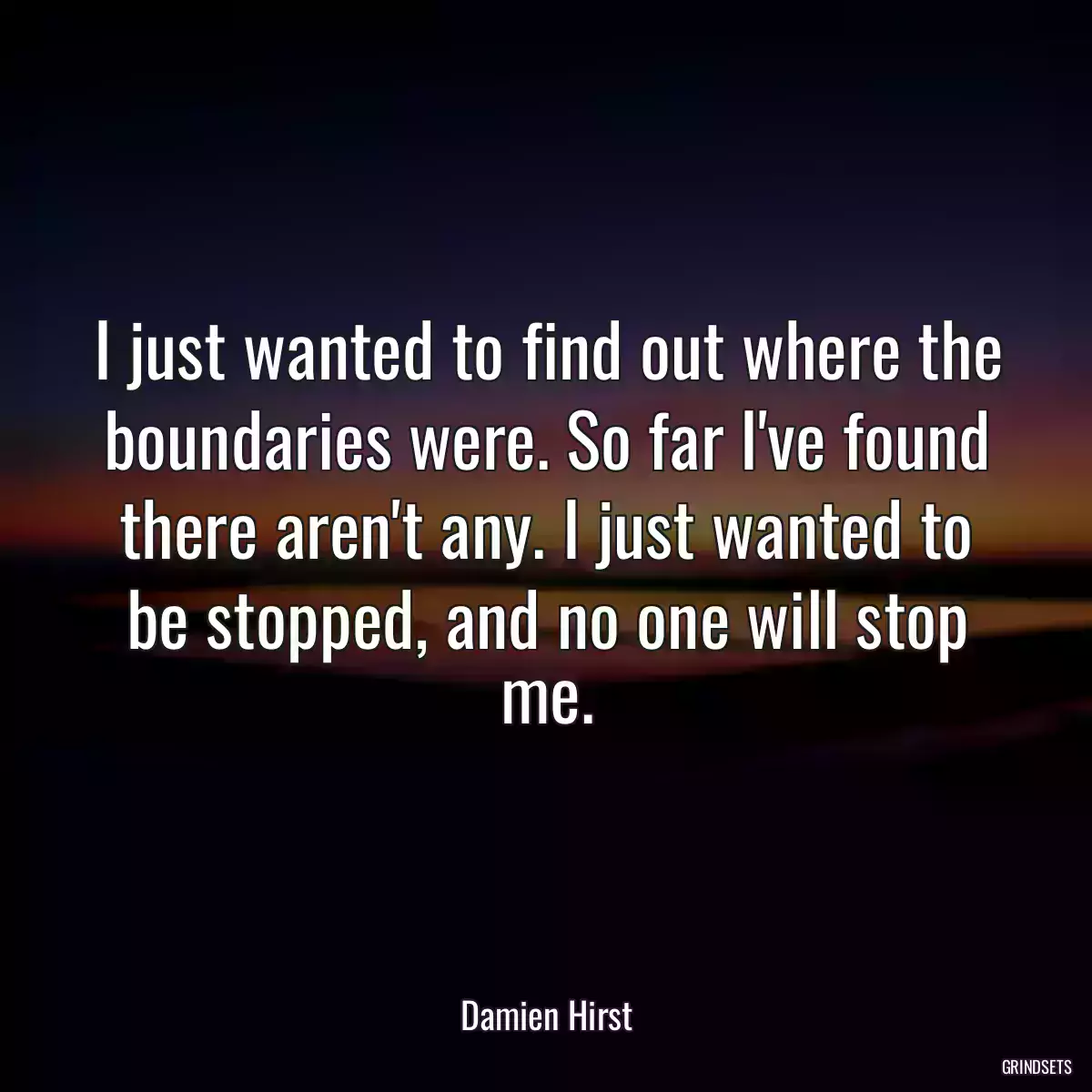 I just wanted to find out where the boundaries were. So far I\'ve found there aren\'t any. I just wanted to be stopped, and no one will stop me.