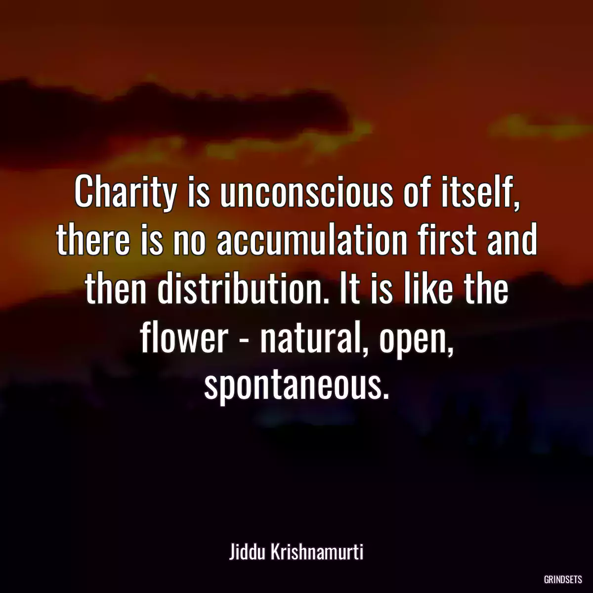 Charity is unconscious of itself, there is no accumulation first and then distribution. It is like the flower - natural, open, spontaneous.