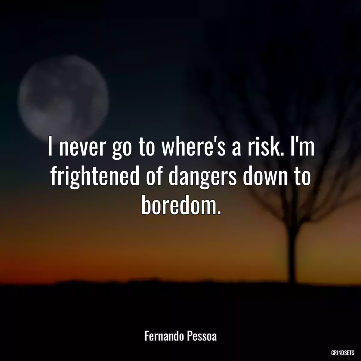 I never go to where\'s a risk. I\'m frightened of dangers down to boredom.