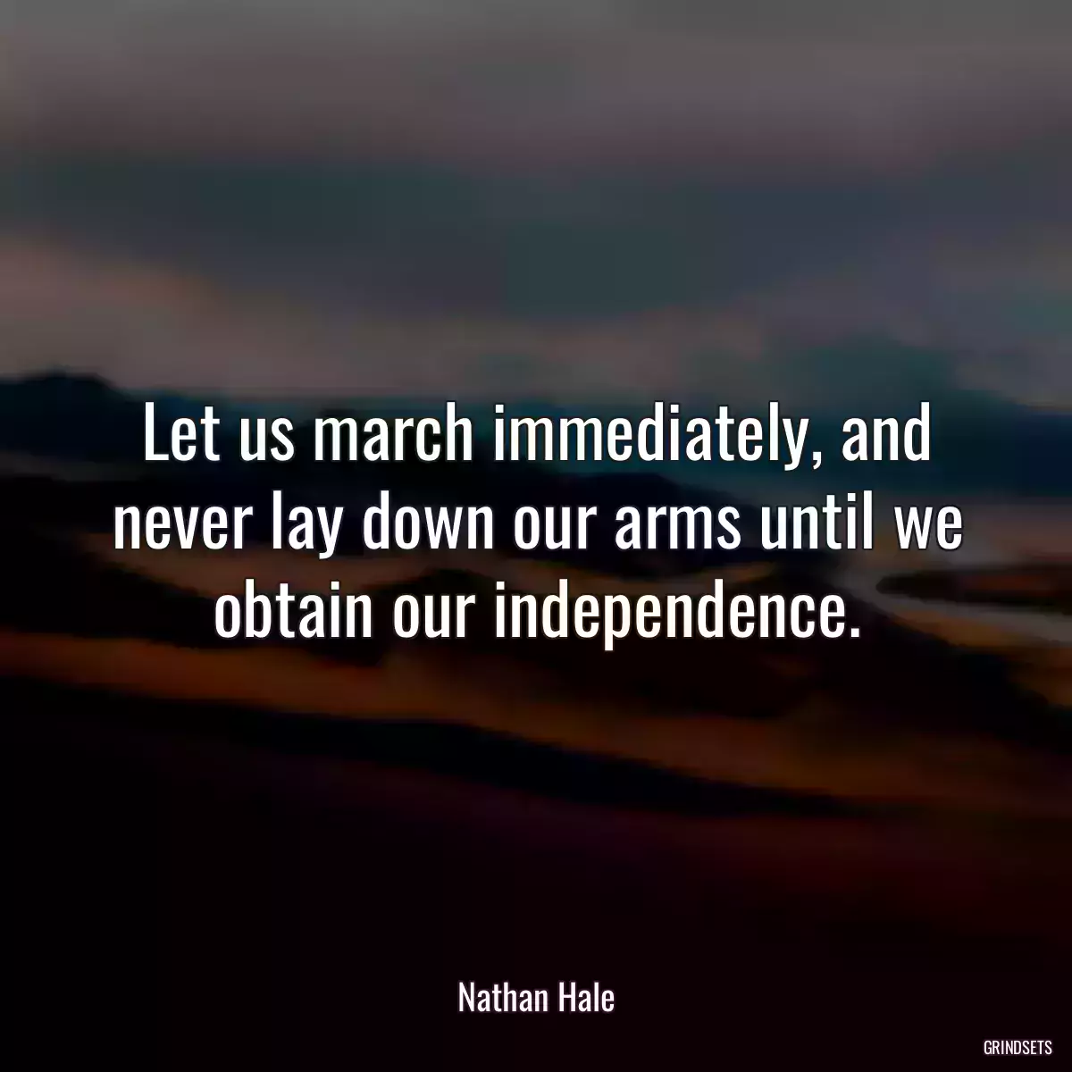 Let us march immediately, and never lay down our arms until we obtain our independence.