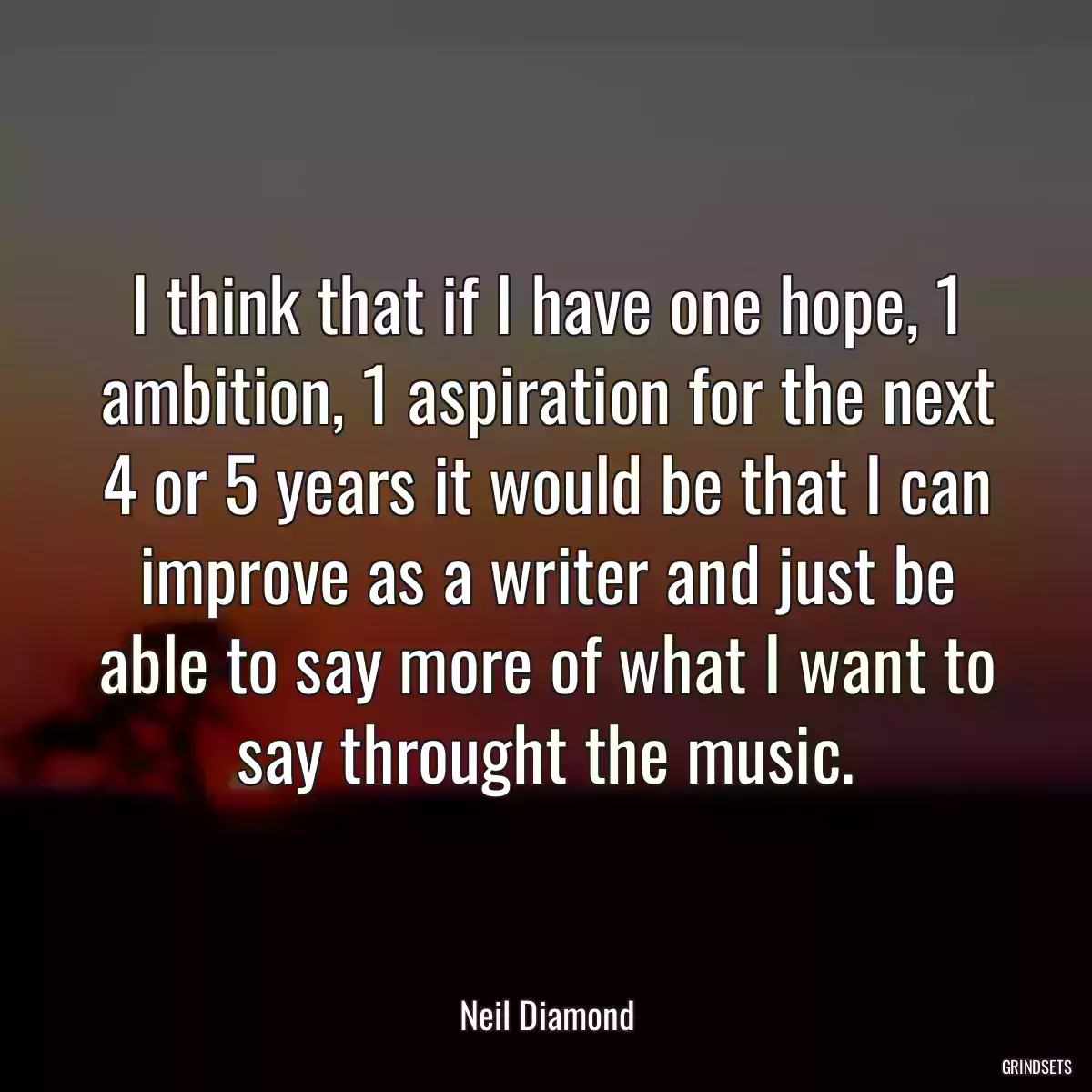 I think that if I have one hope, 1 ambition, 1 aspiration for the next 4 or 5 years it would be that I can improve as a writer and just be able to say more of what I want to say throught the music.