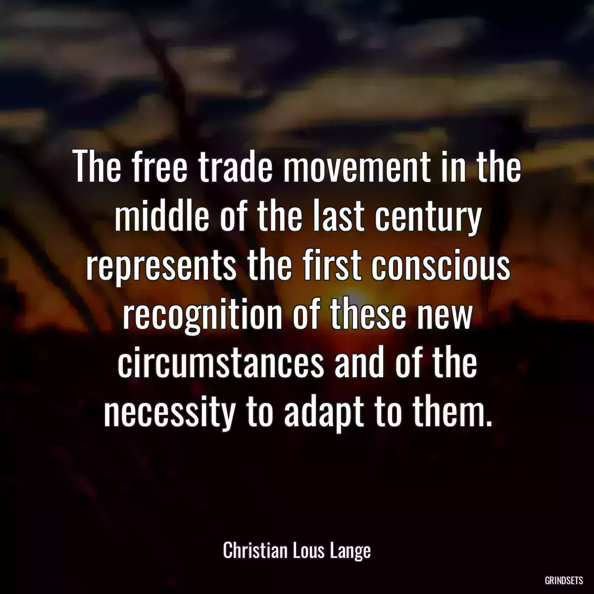 The free trade movement in the middle of the last century represents the first conscious recognition of these new circumstances and of the necessity to adapt to them.