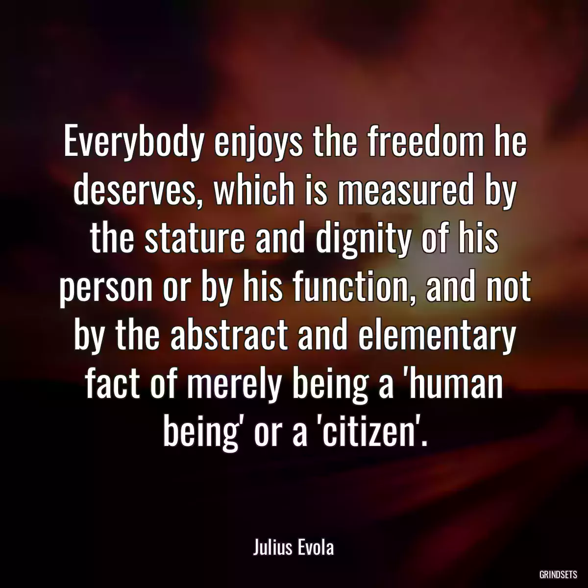 Everybody enjoys the freedom he deserves, which is measured by the stature and dignity of his person or by his function, and not by the abstract and elementary fact of merely being a \'human being\' or a \'citizen\'.