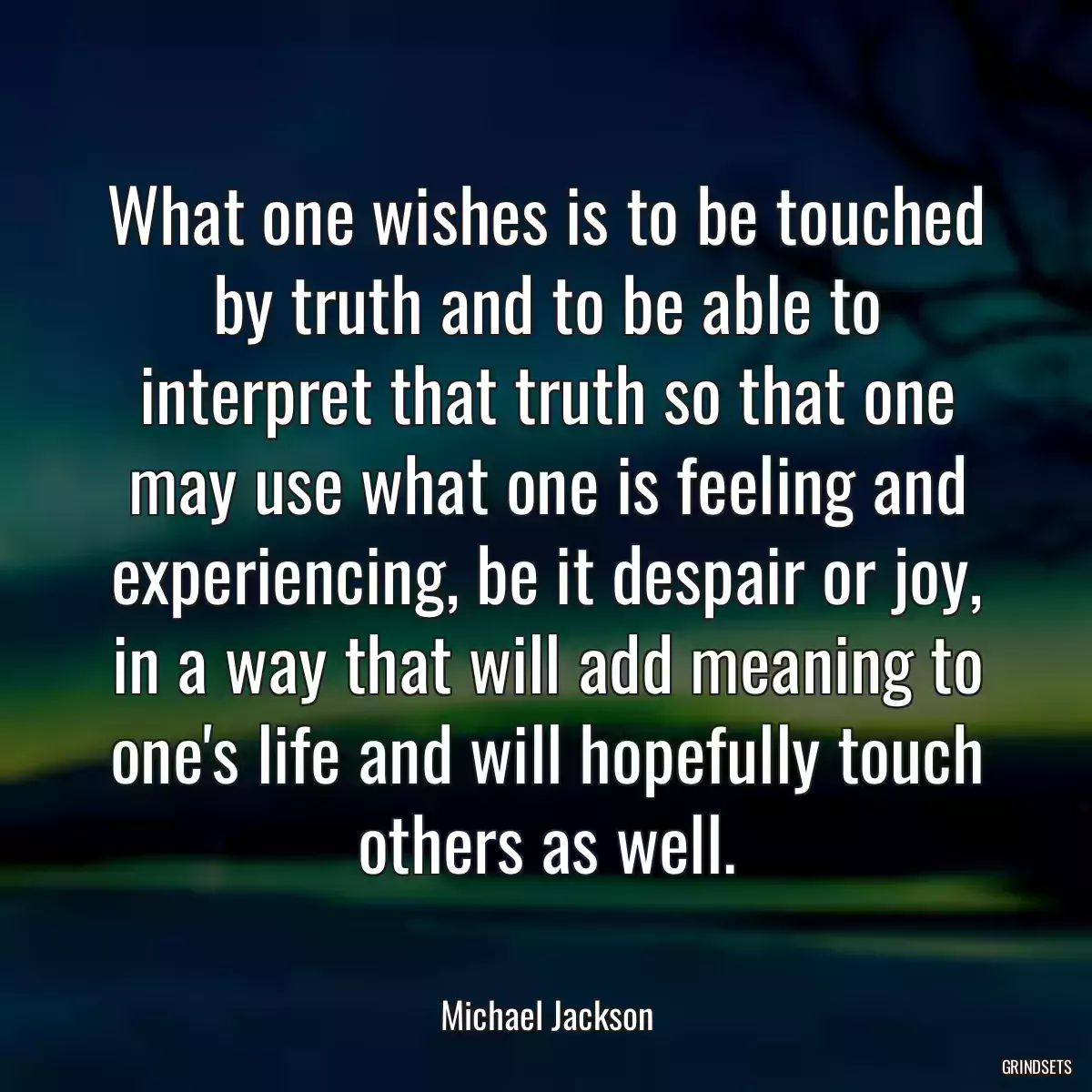 What one wishes is to be touched by truth and to be able to interpret that truth so that one may use what one is feeling and experiencing, be it despair or joy, in a way that will add meaning to one\'s life and will hopefully touch others as well.