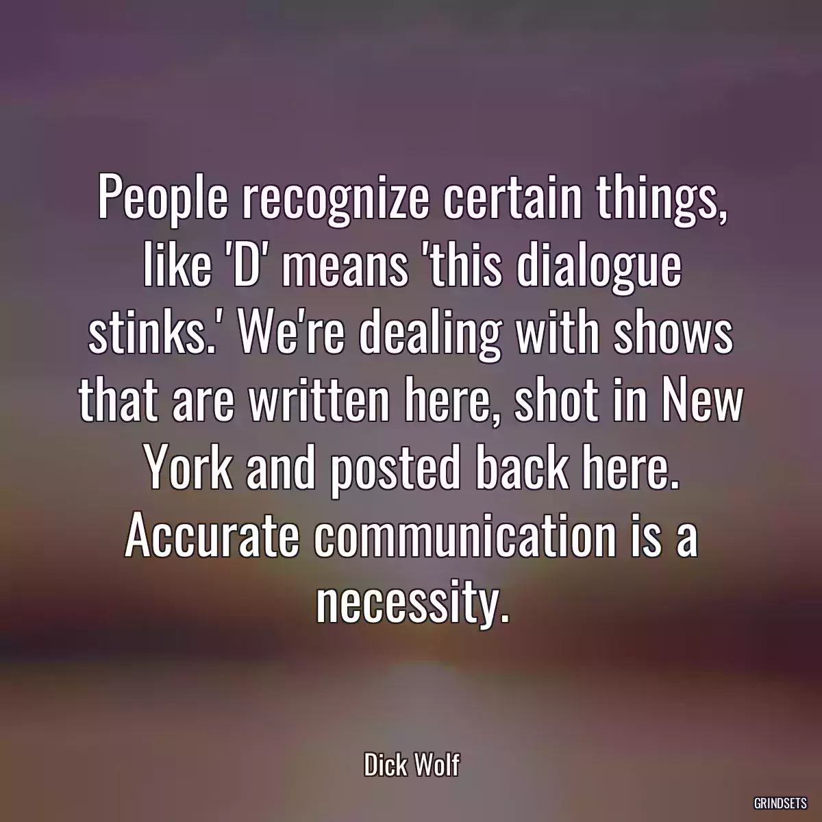 People recognize certain things, like \'D\' means \'this dialogue stinks.\' We\'re dealing with shows that are written here, shot in New York and posted back here. Accurate communication is a necessity.