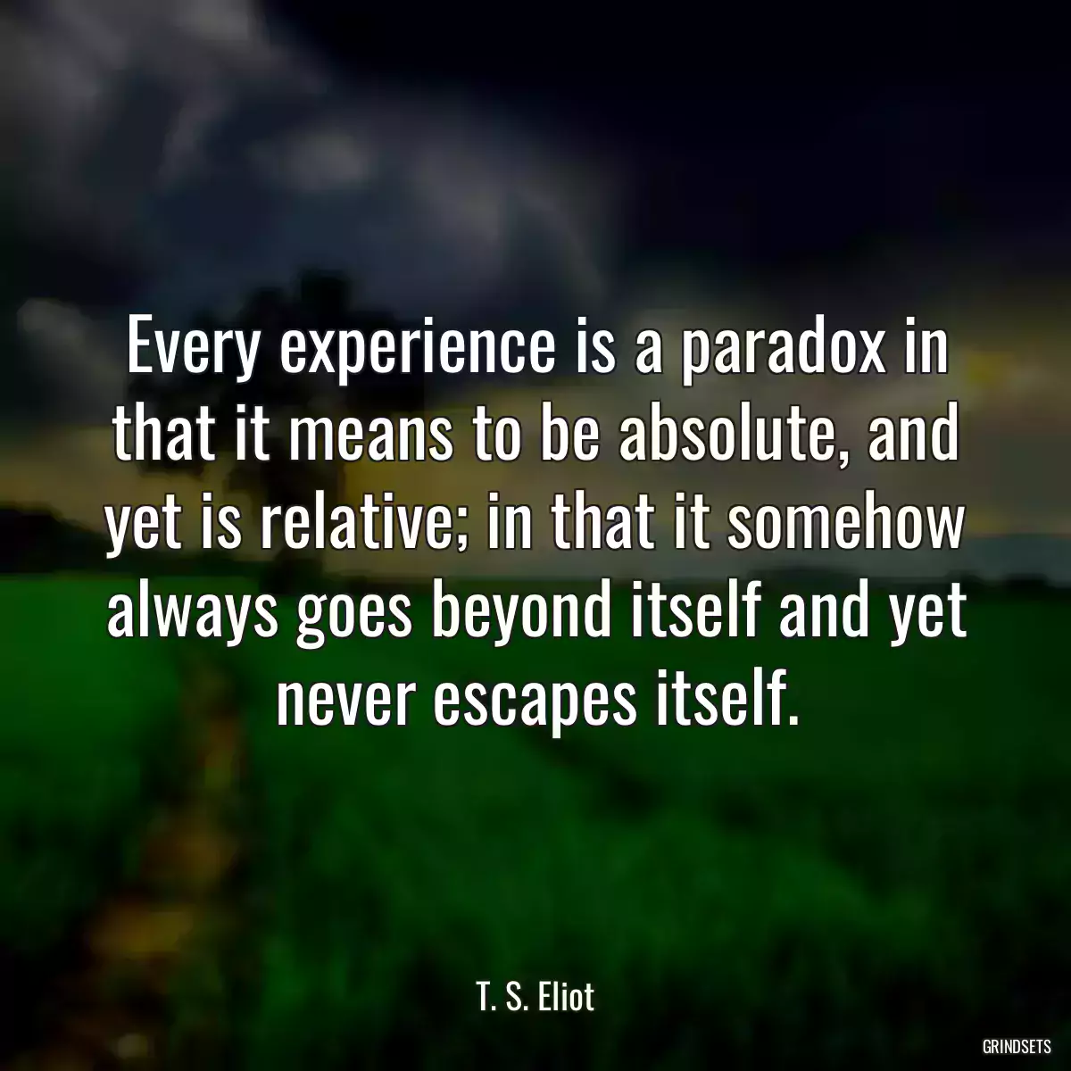 Every experience is a paradox in that it means to be absolute, and yet is relative; in that it somehow always goes beyond itself and yet never escapes itself.