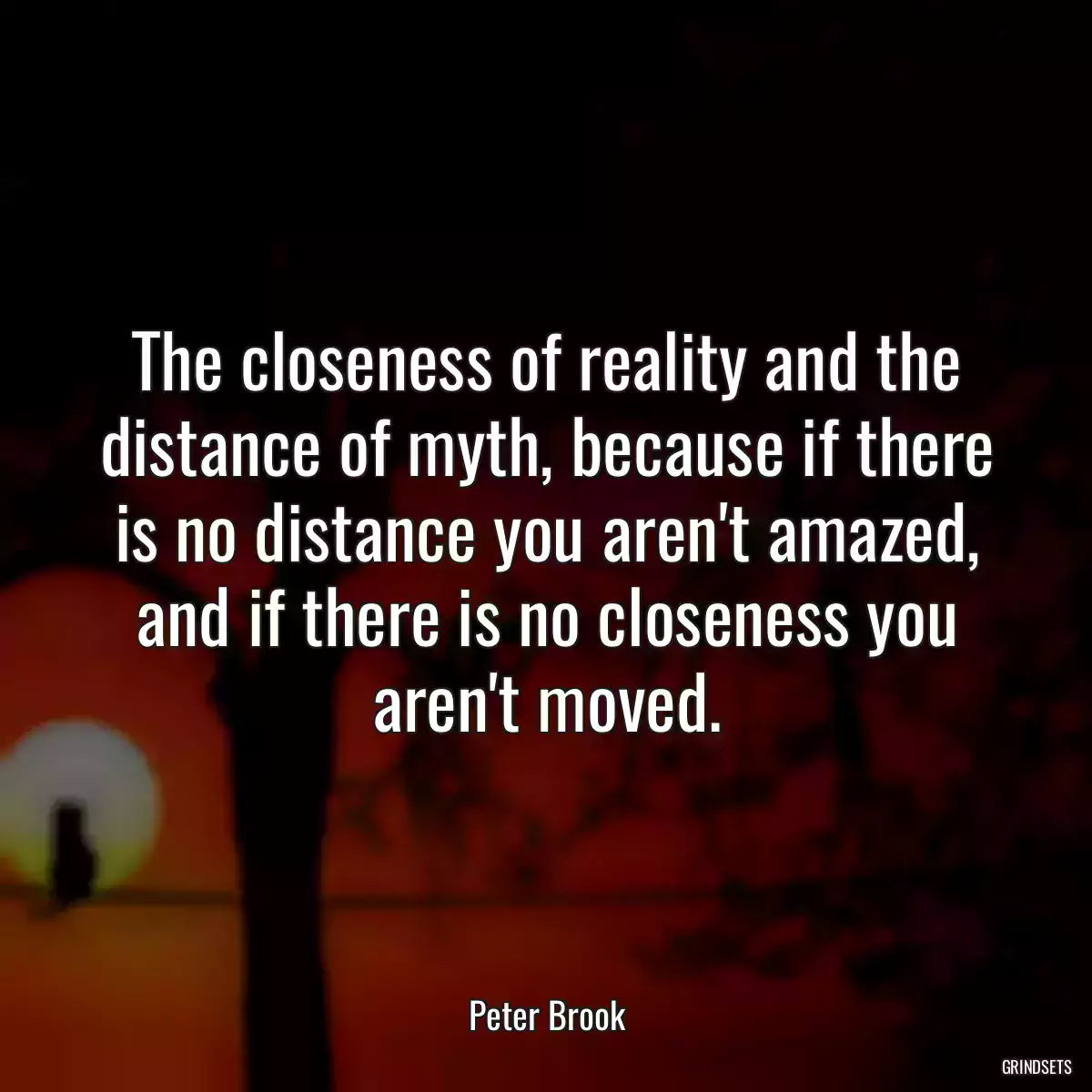 The closeness of reality and the distance of myth, because if there is no distance you aren\'t amazed, and if there is no closeness you aren\'t moved.