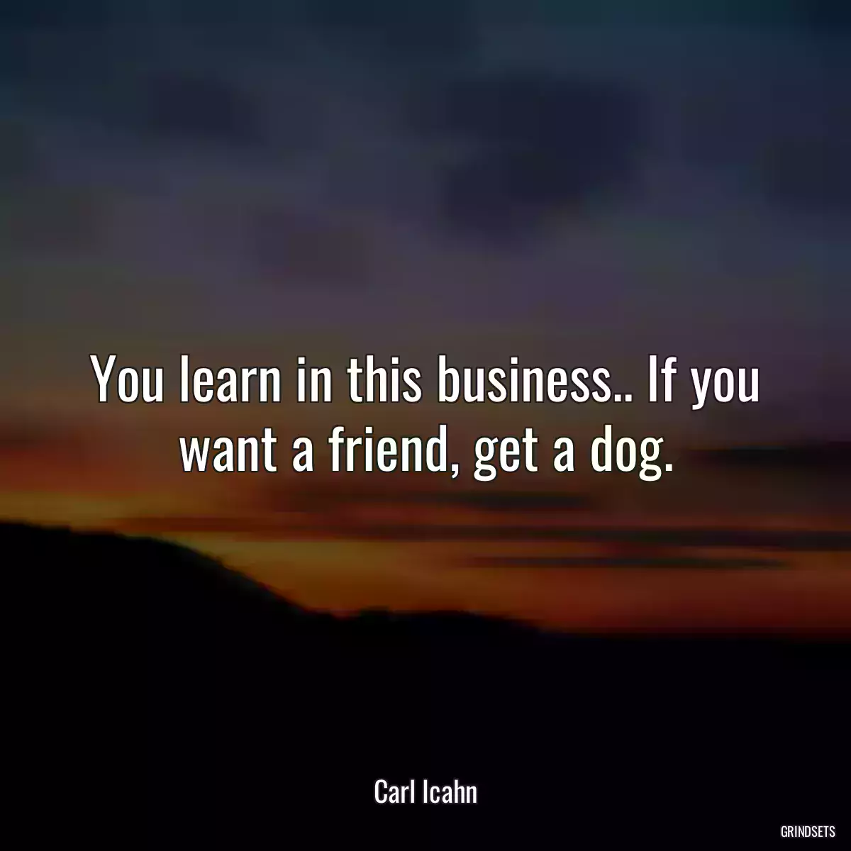 You learn in this business.. If you want a friend, get a dog.