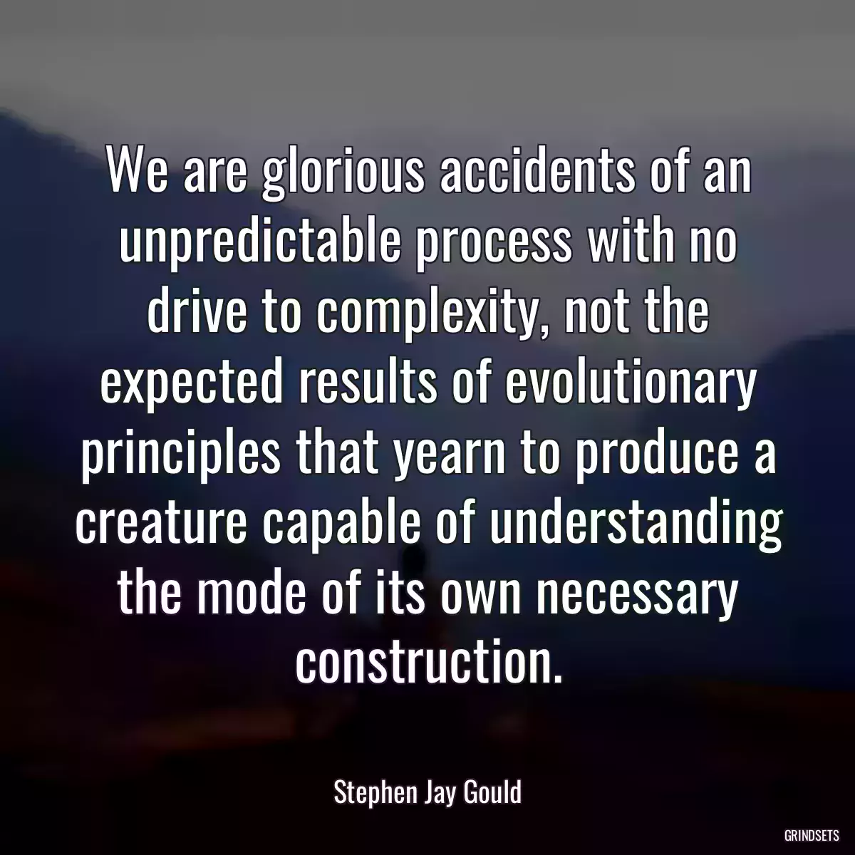 We are glorious accidents of an unpredictable process with no drive to complexity, not the expected results of evolutionary principles that yearn to produce a creature capable of understanding the mode of its own necessary construction.