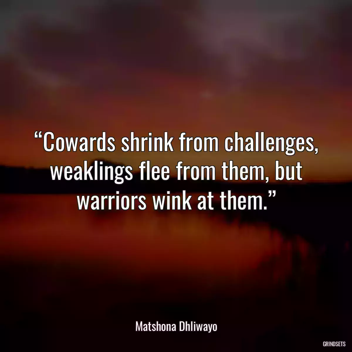 “Cowards shrink from challenges, weaklings flee from them, but warriors wink at them.”