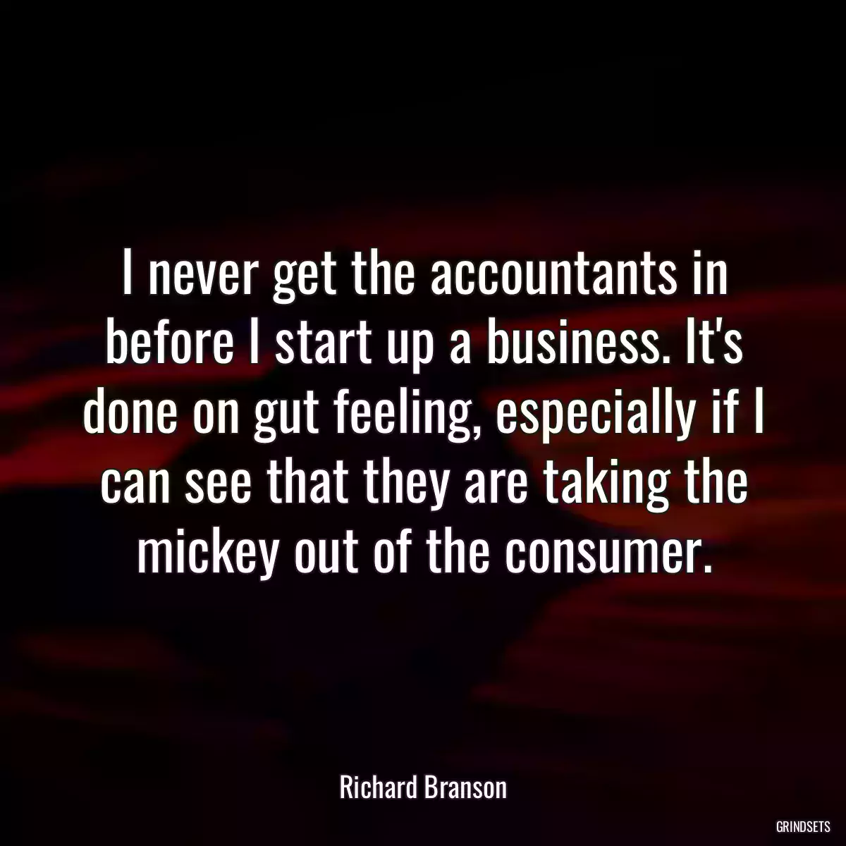 I never get the accountants in before I start up a business. It\'s done on gut feeling, especially if I can see that they are taking the mickey out of the consumer.