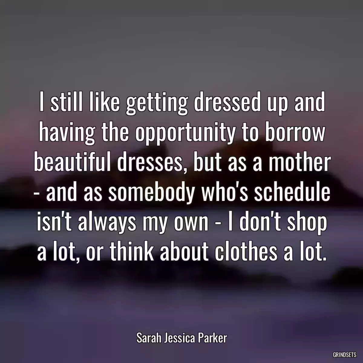 I still like getting dressed up and having the opportunity to borrow beautiful dresses, but as a mother - and as somebody who\'s schedule isn\'t always my own - I don\'t shop a lot, or think about clothes a lot.