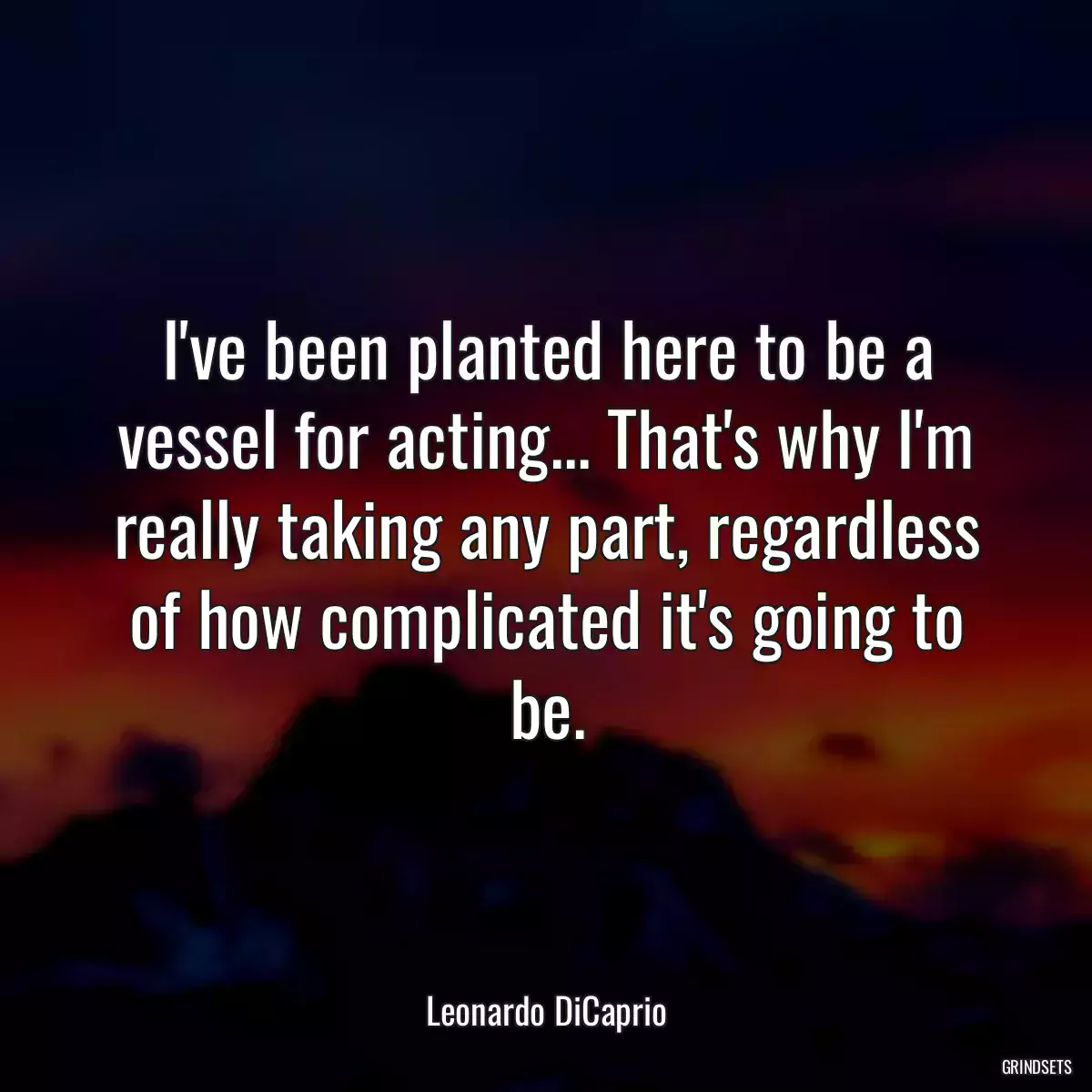 I\'ve been planted here to be a vessel for acting... That\'s why I\'m really taking any part, regardless of how complicated it\'s going to be.