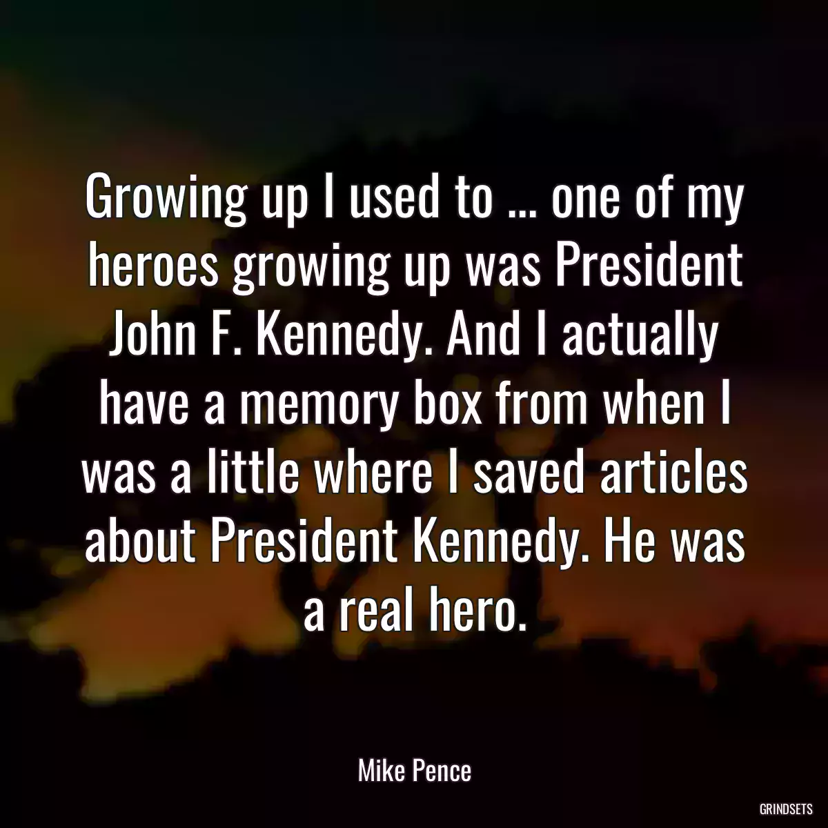 Growing up I used to ... one of my heroes growing up was President John F. Kennedy. And I actually have a memory box from when I was a little where I saved articles about President Kennedy. He was a real hero.