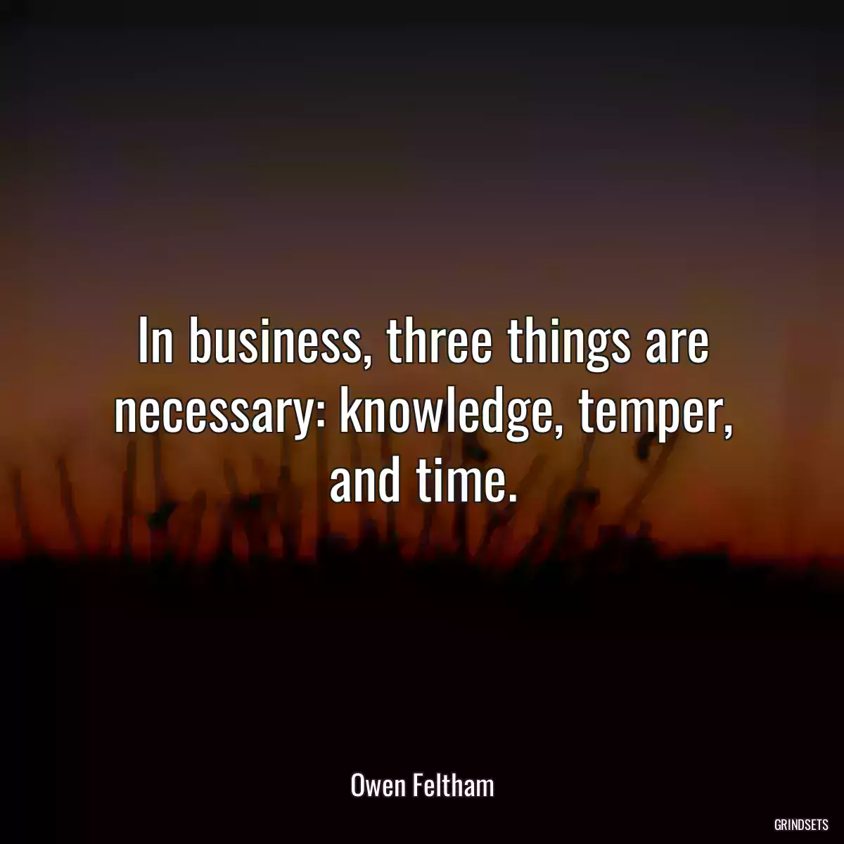 In business, three things are necessary: knowledge, temper, and time.