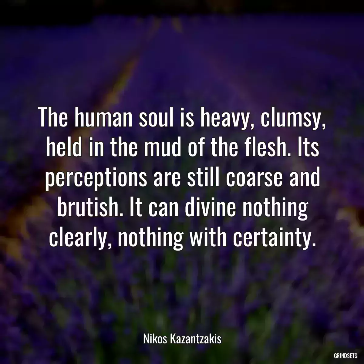 The human soul is heavy, clumsy, held in the mud of the flesh. Its perceptions are still coarse and brutish. It can divine nothing clearly, nothing with certainty.