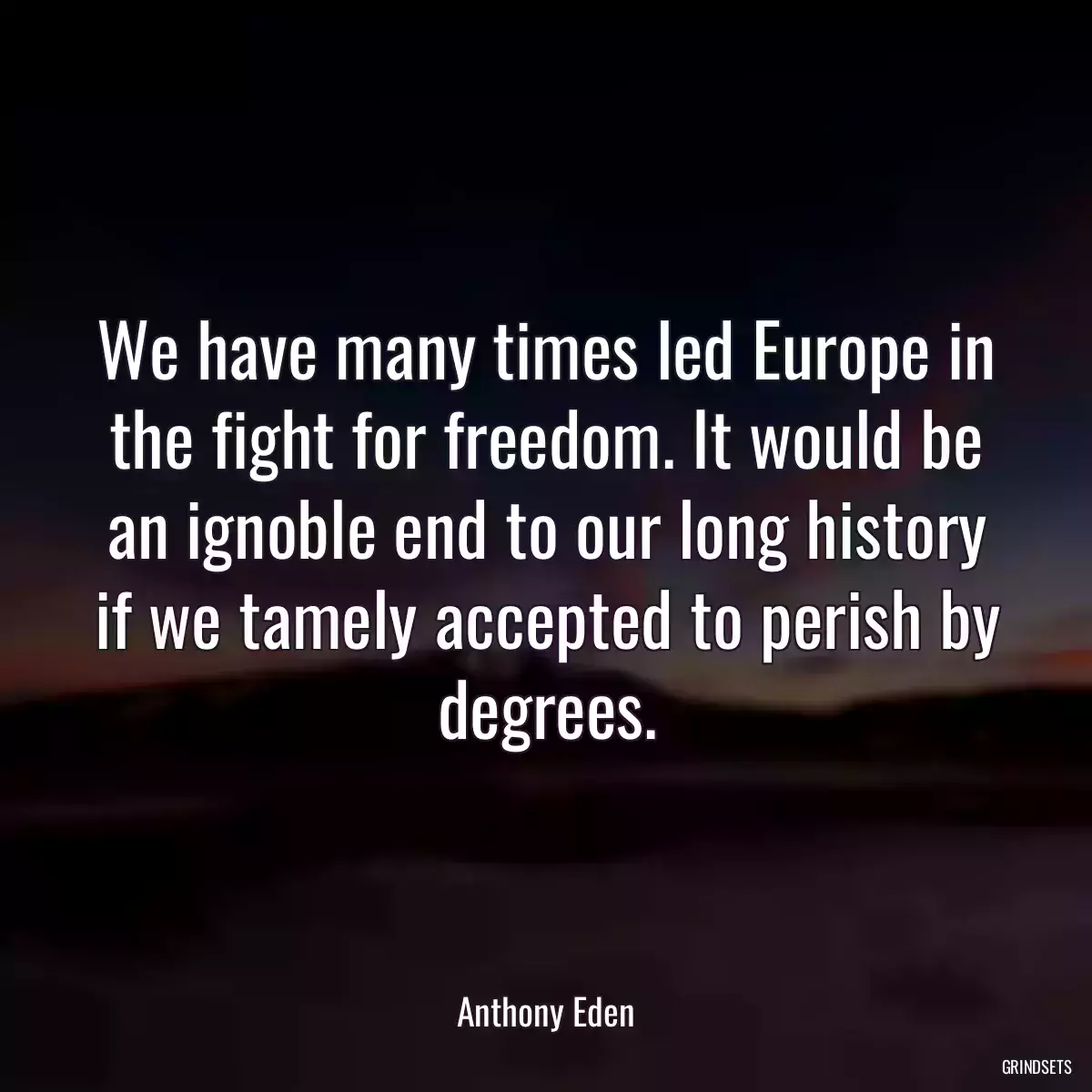 We have many times led Europe in the fight for freedom. It would be an ignoble end to our long history if we tamely accepted to perish by degrees.