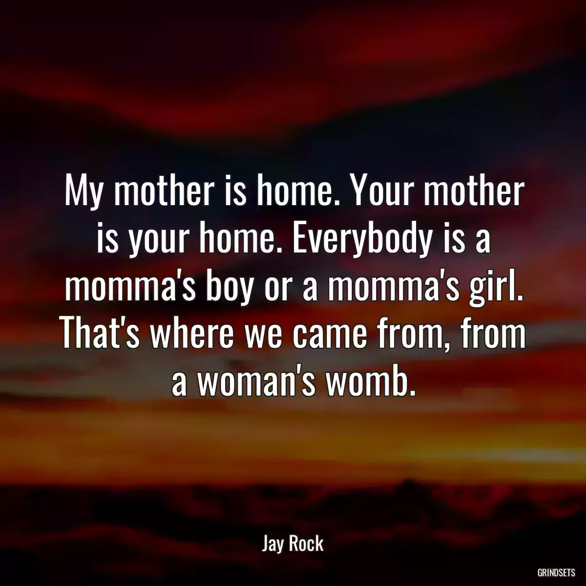 My mother is home. Your mother is your home. Everybody is a momma\'s boy or a momma\'s girl. That\'s where we came from, from a woman\'s womb.