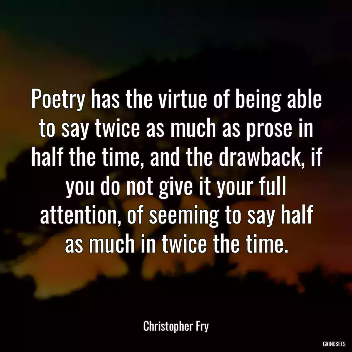 Poetry has the virtue of being able to say twice as much as prose in half the time, and the drawback, if you do not give it your full attention, of seeming to say half as much in twice the time.